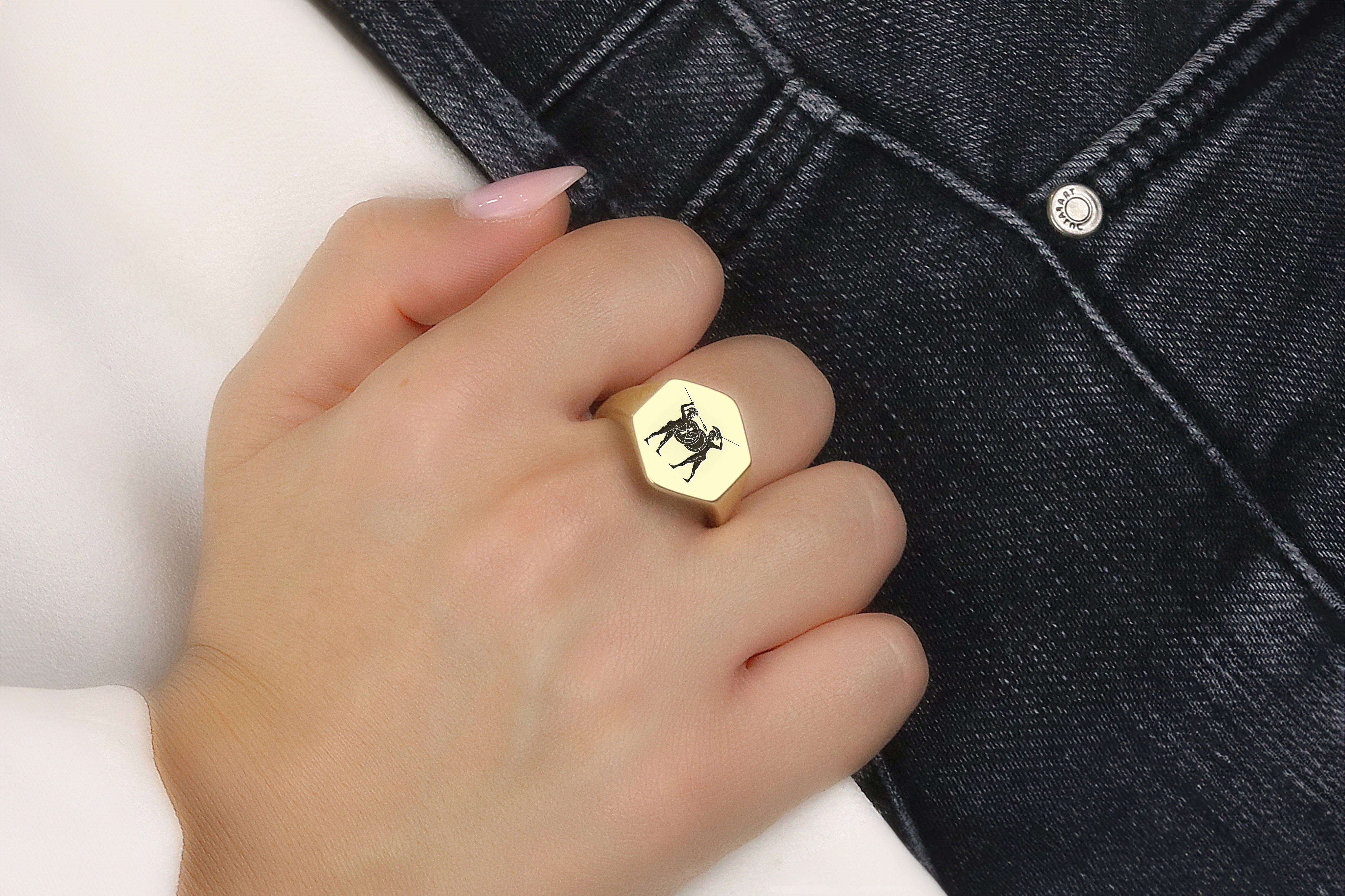 Engraved Greek Warrior Signet Ring