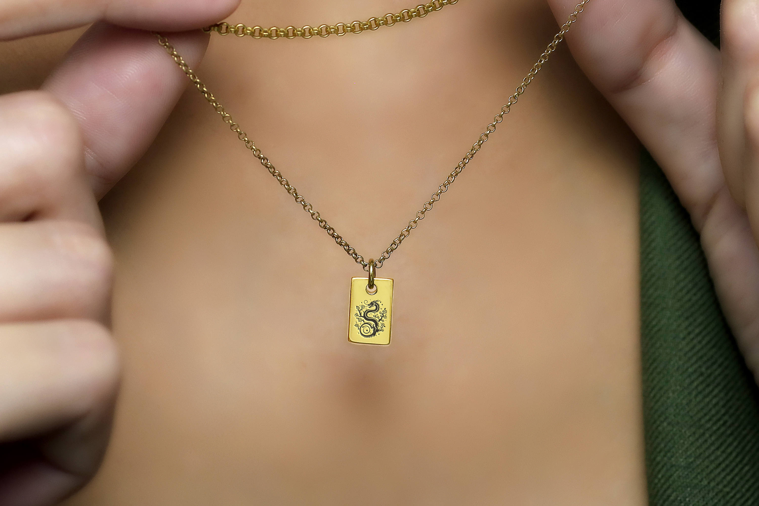 Engraved Dragon Signet Necklace