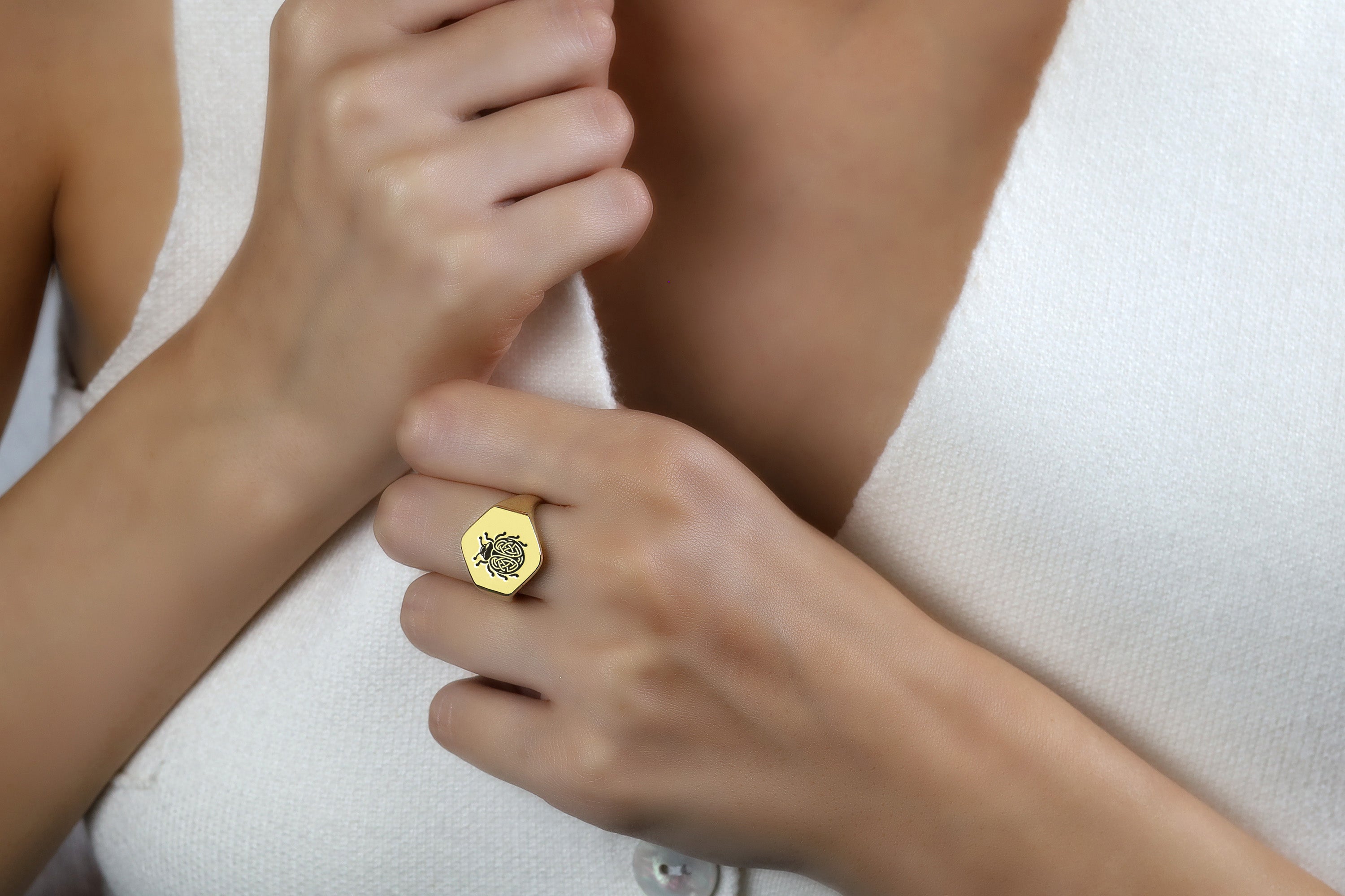 14k Gold Ladybug Signet Ring
