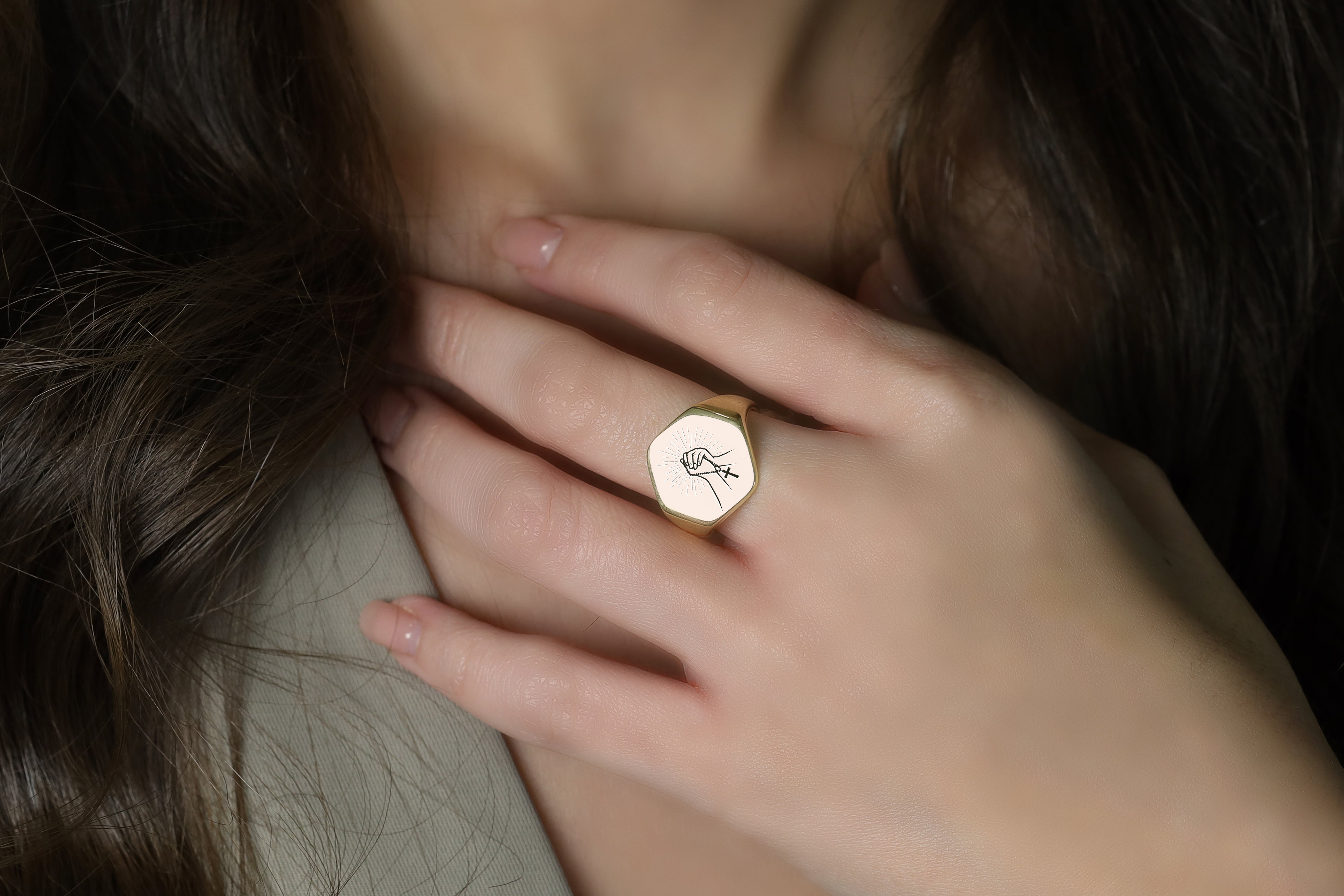 Praying Gold Signet Ring