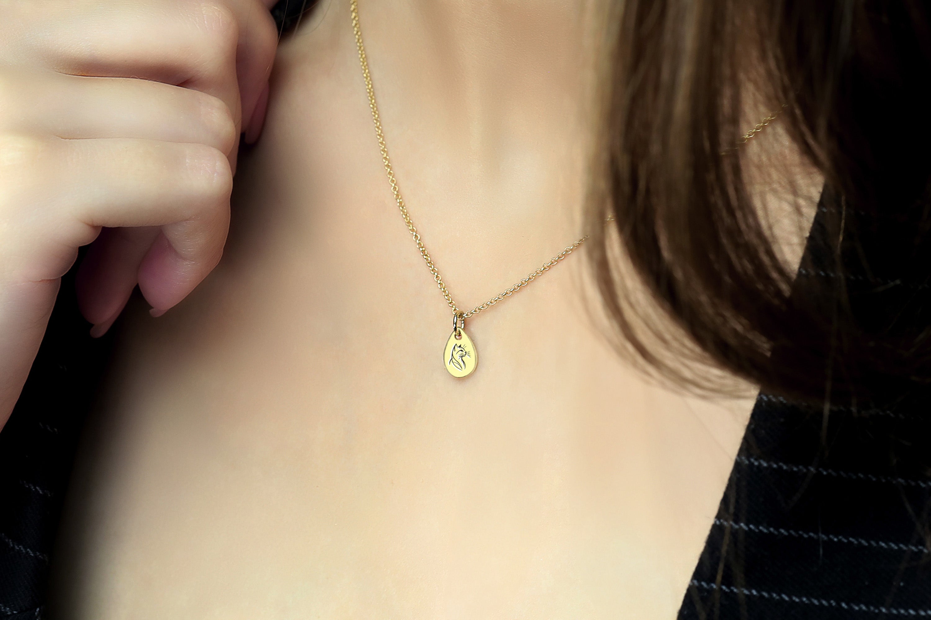 Cute Cat Engraved Necklace