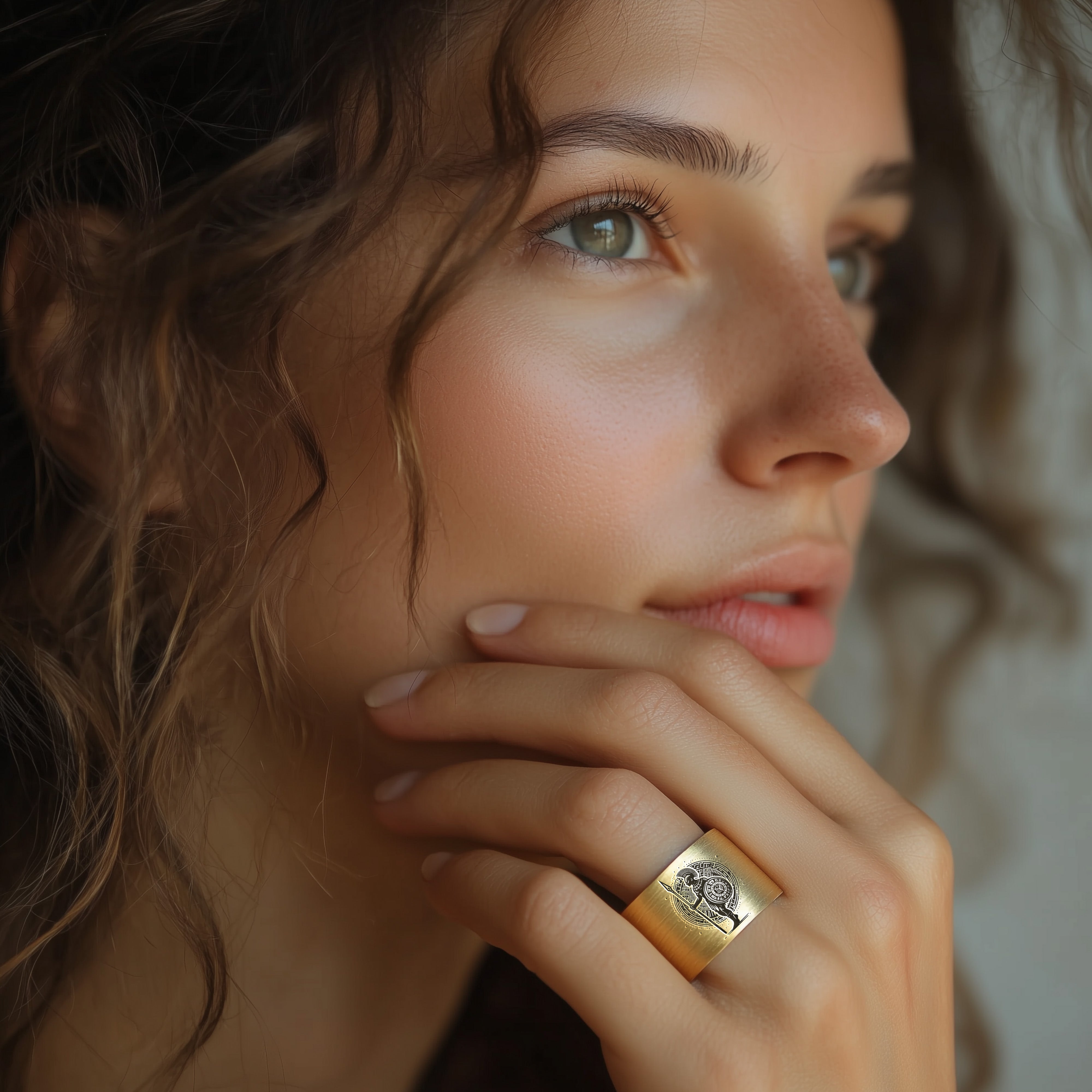 African Tribe Brushed Gold Ring