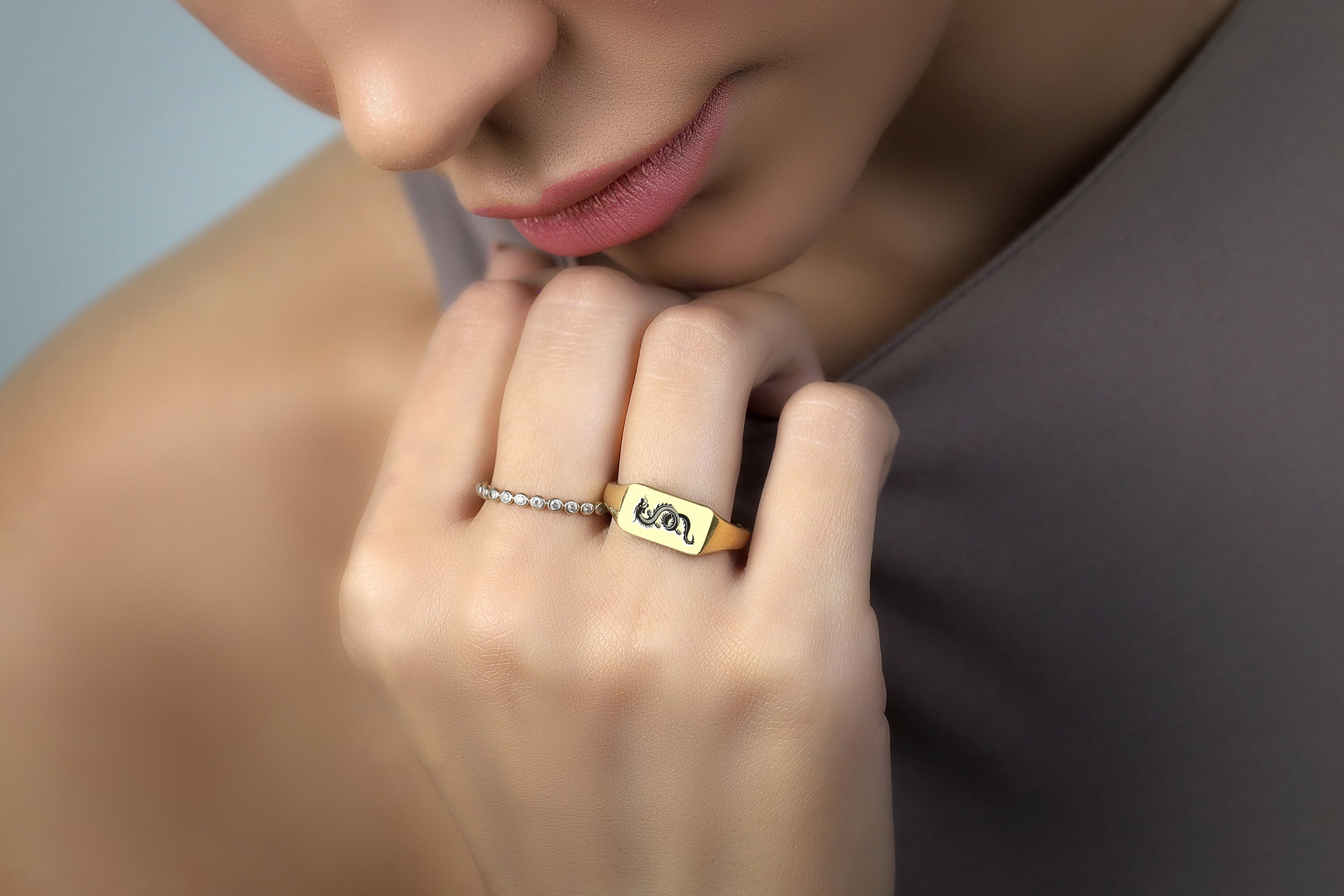 14k Gold Dragon Signet Ring