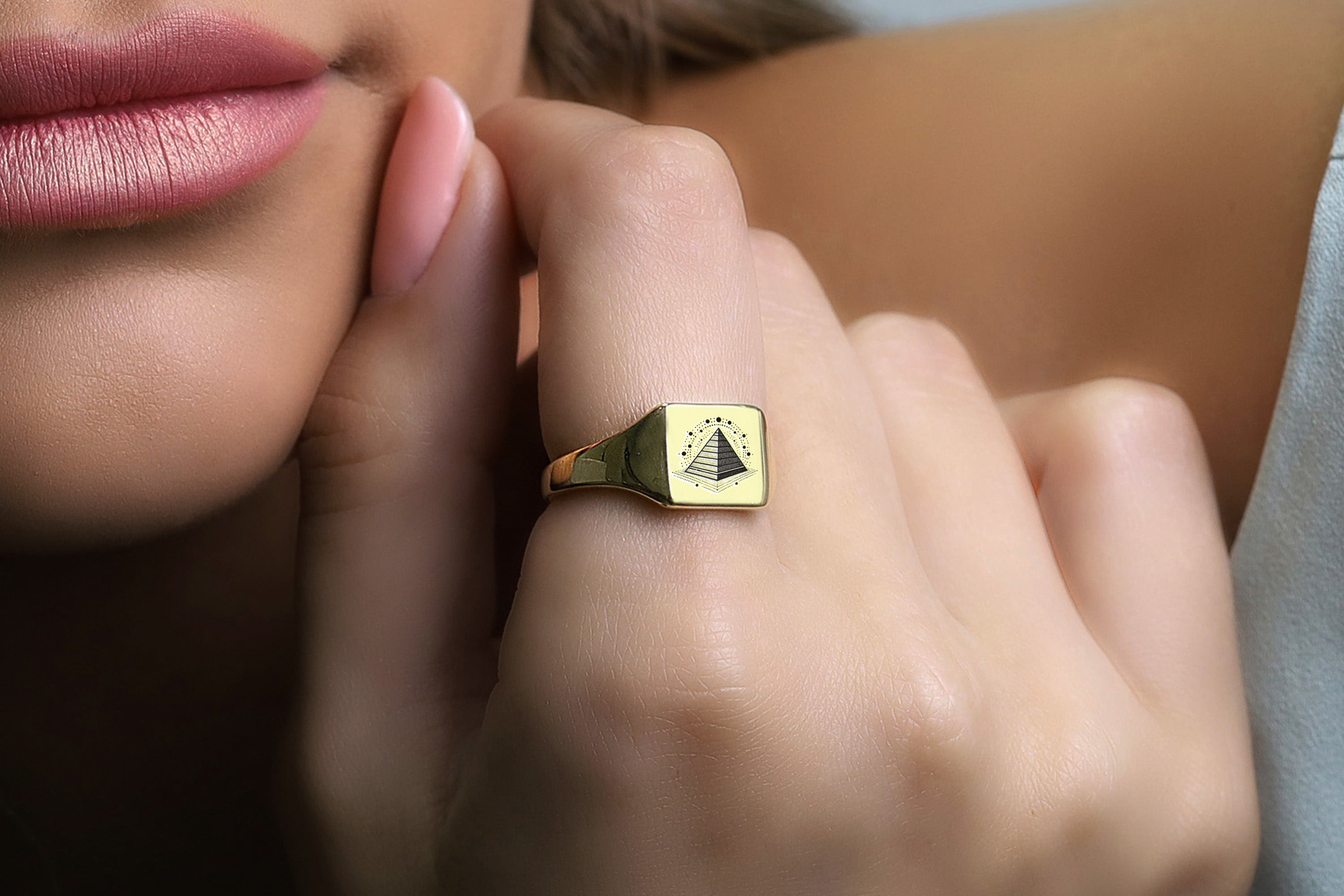 Engraved Pyramid Ring