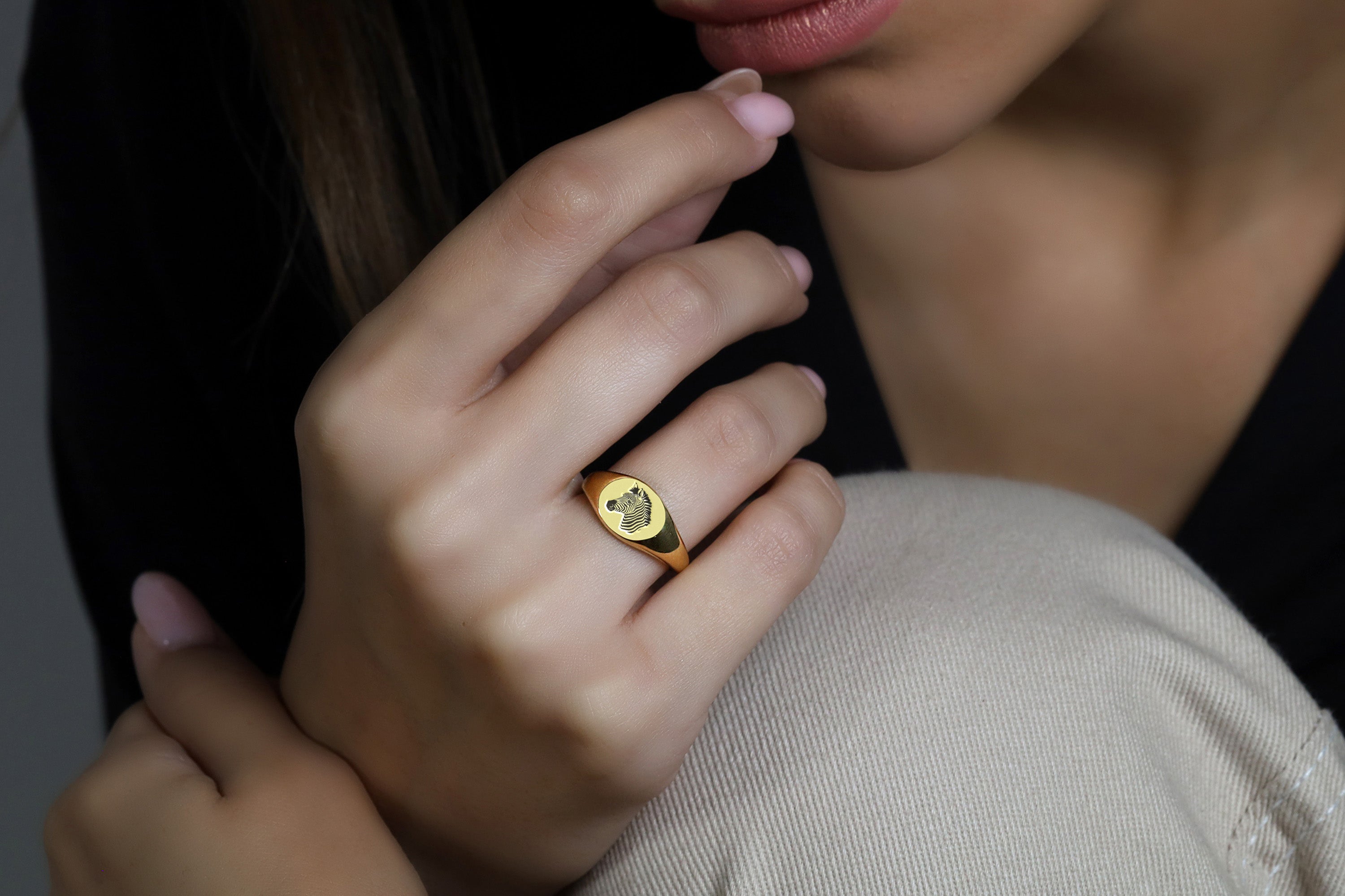14k Gold Zebra Signet Ring