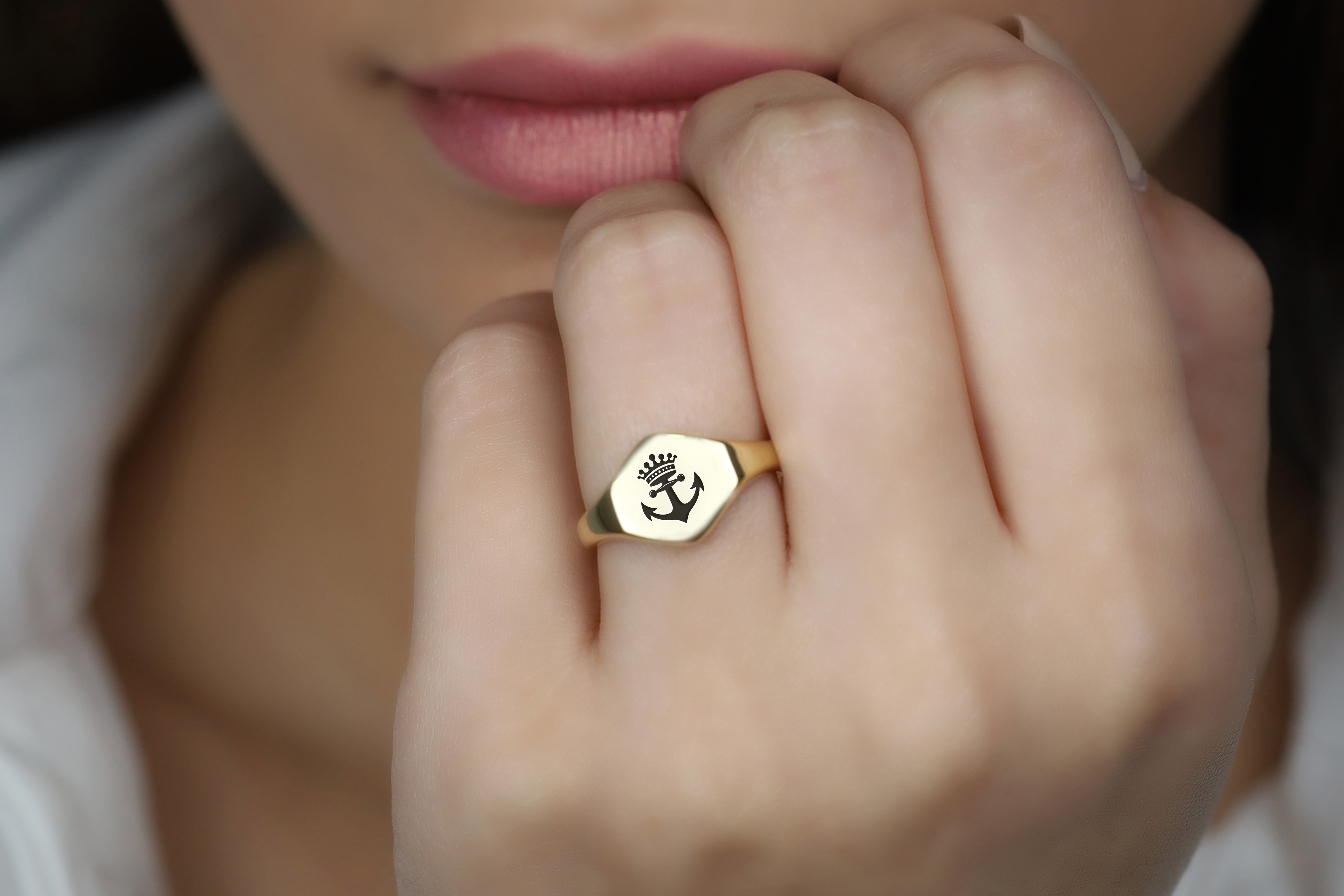 Anchor And Crown Gold Signet Ring