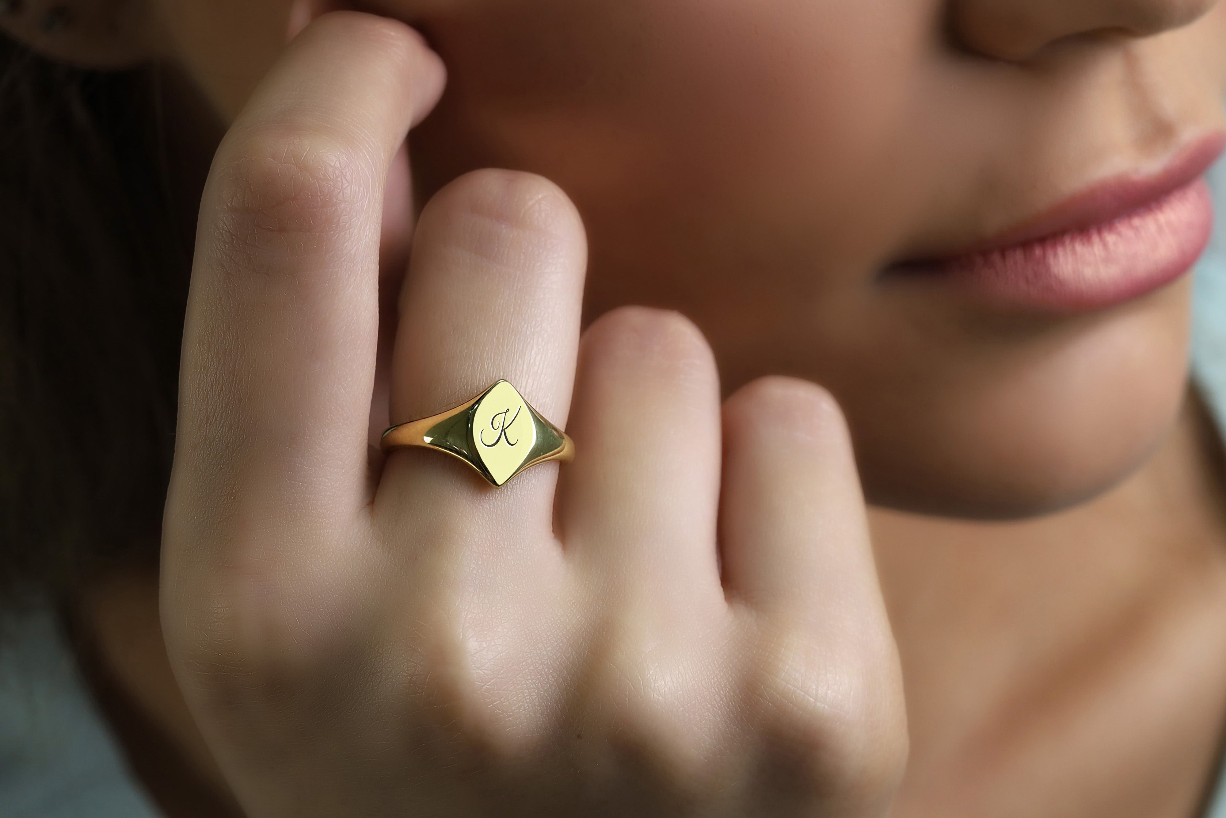 Engraved Letter Gold Signet Ring