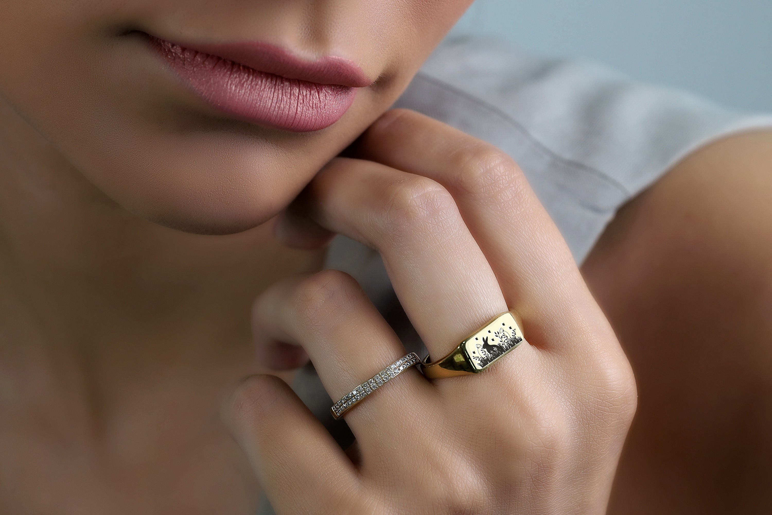 Cute Bunny Gold Signet Ring