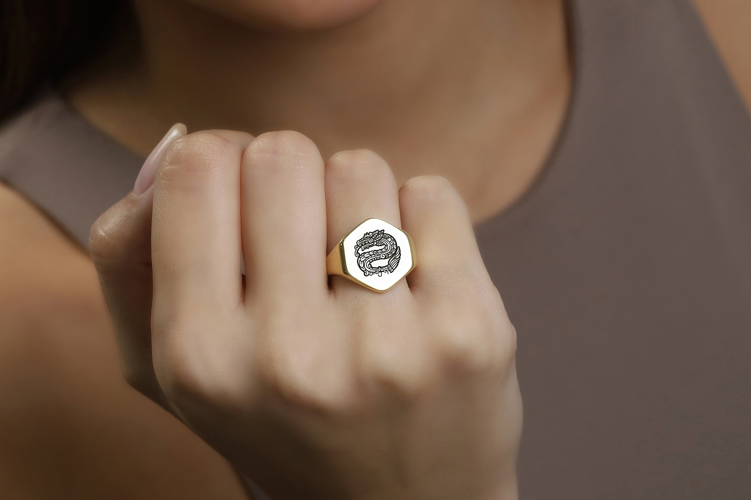 Quetzalcoatl Gold Signet Ring