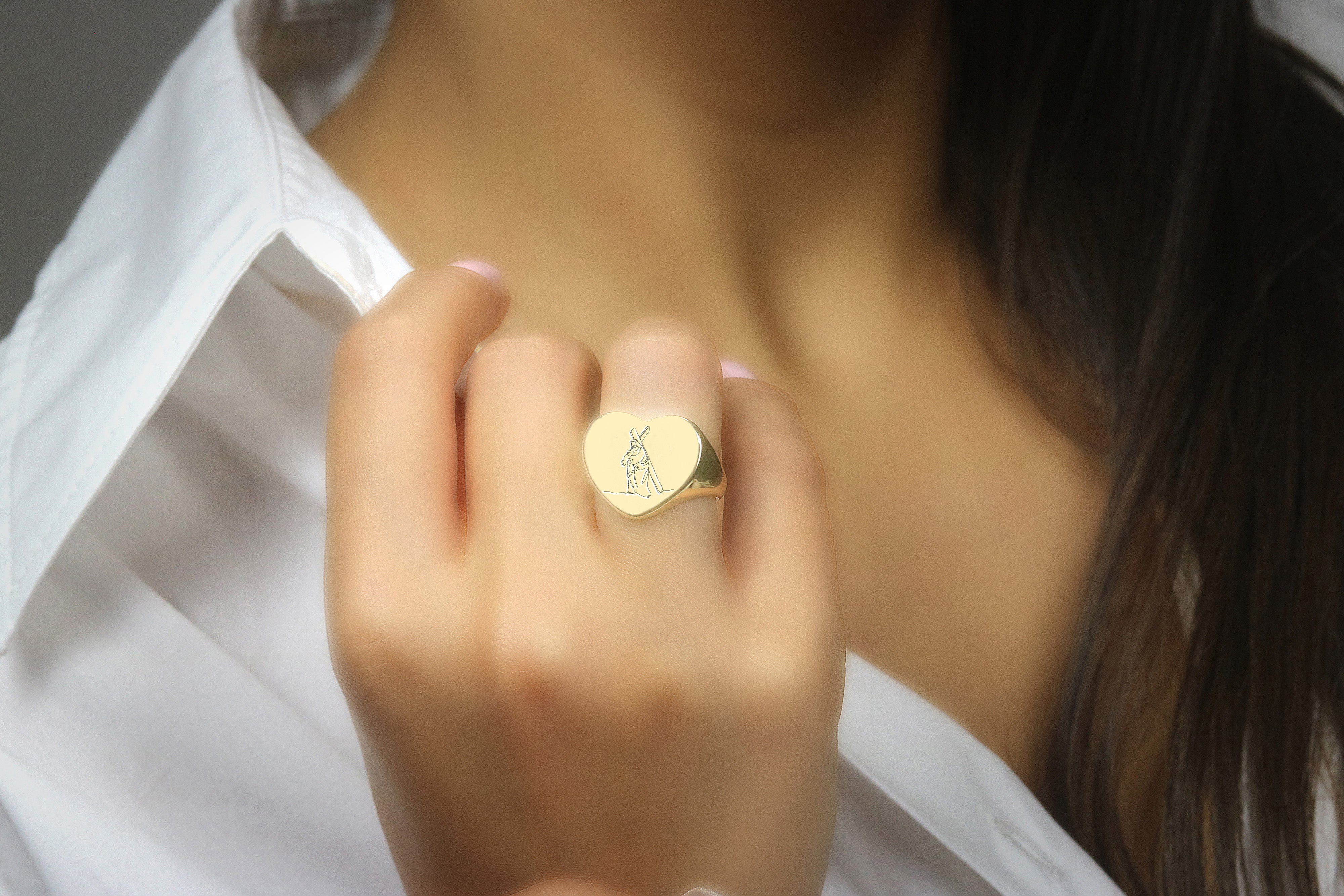 Gold Jesus Signet Ring