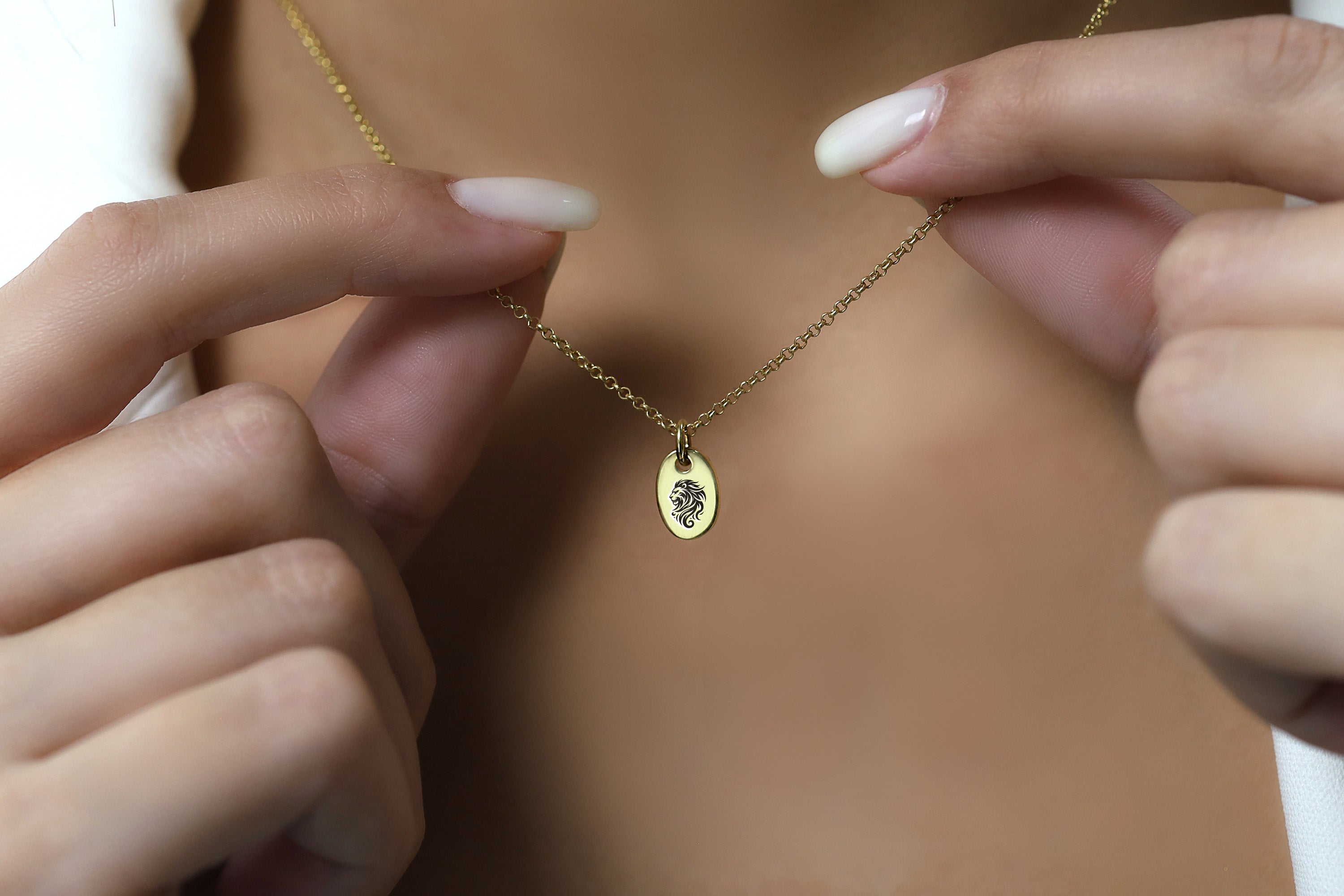 Gold Oval Lion Pendant