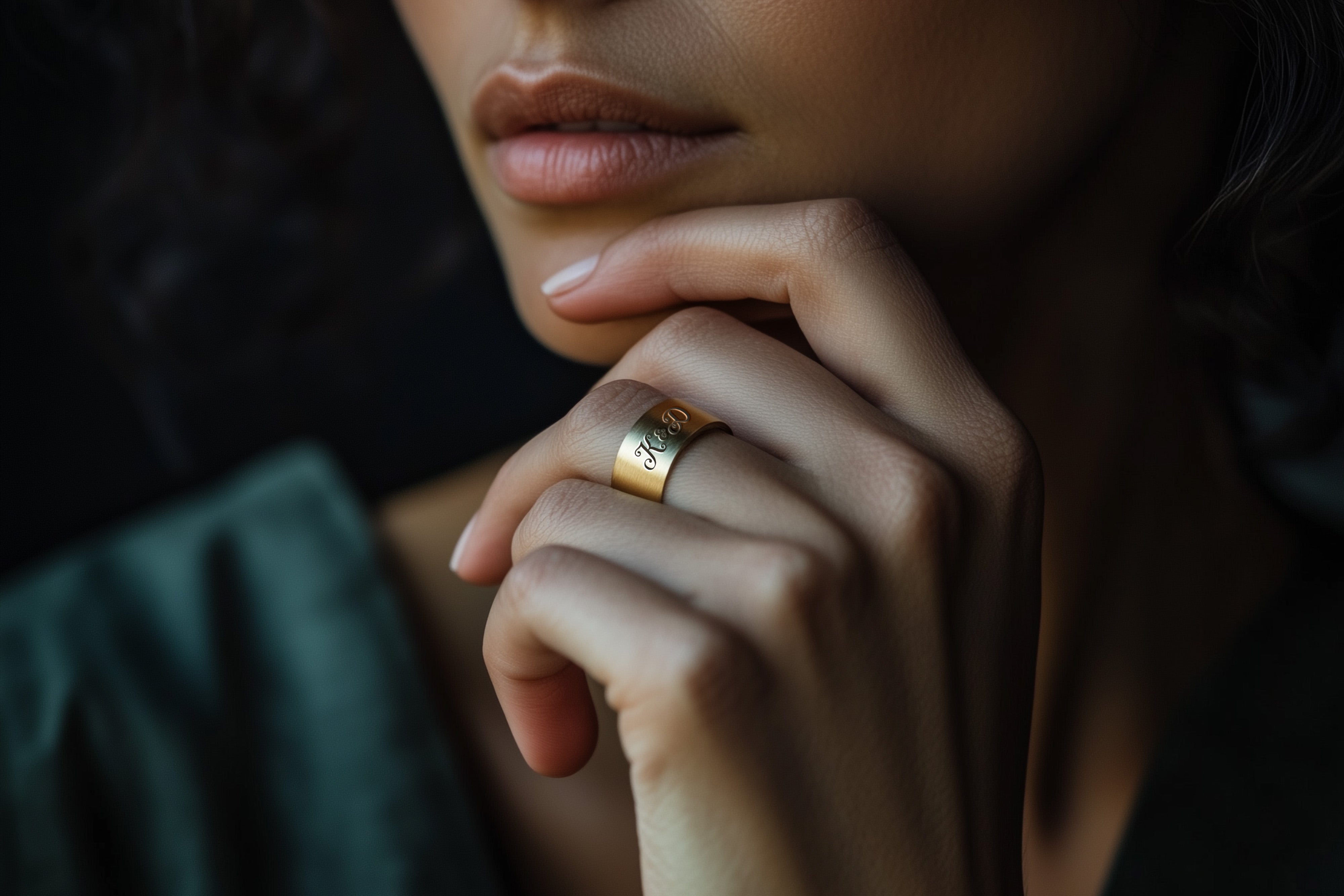 Name Initials Wide Band Ring