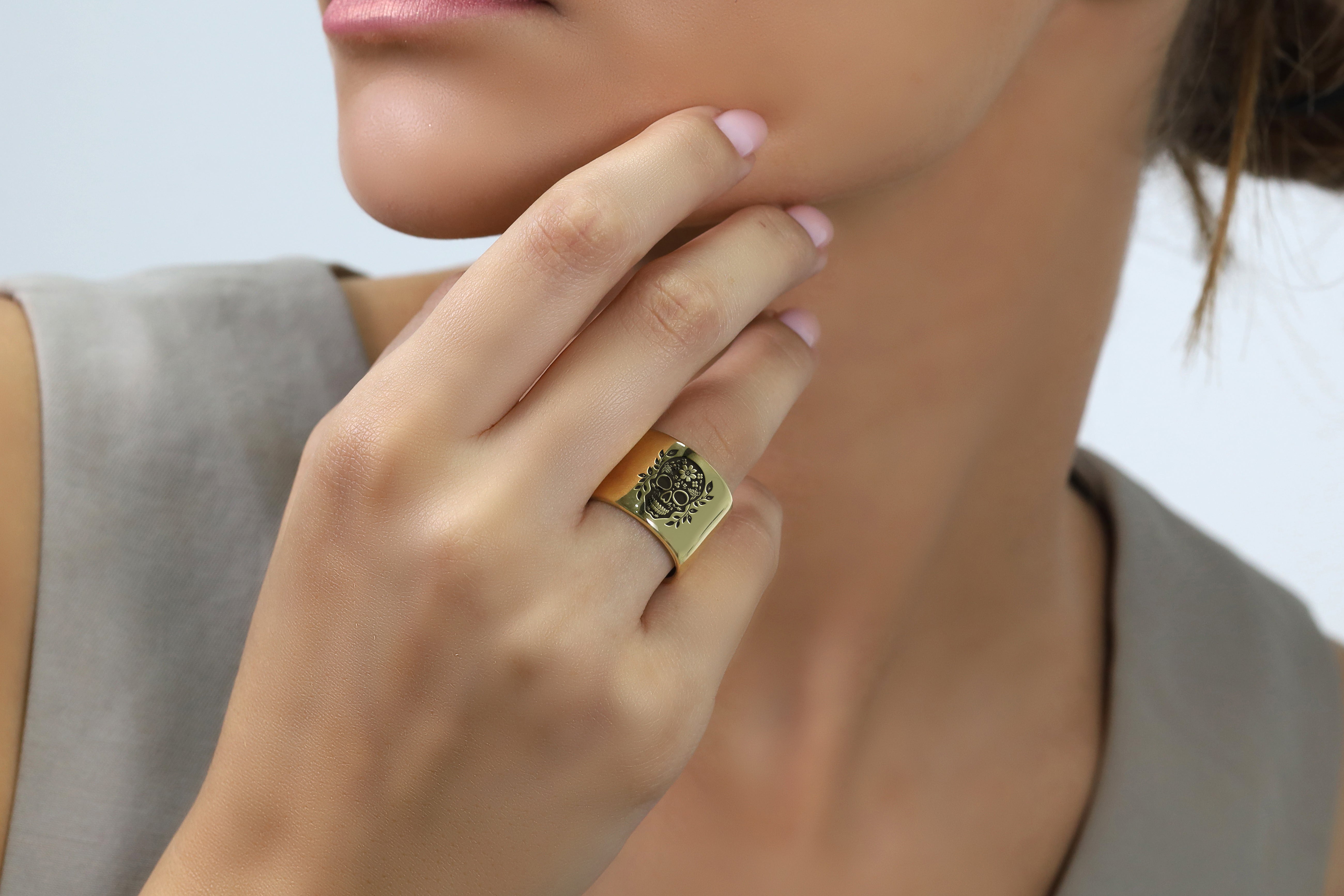 Mexican Skull Wide Brushed Ring