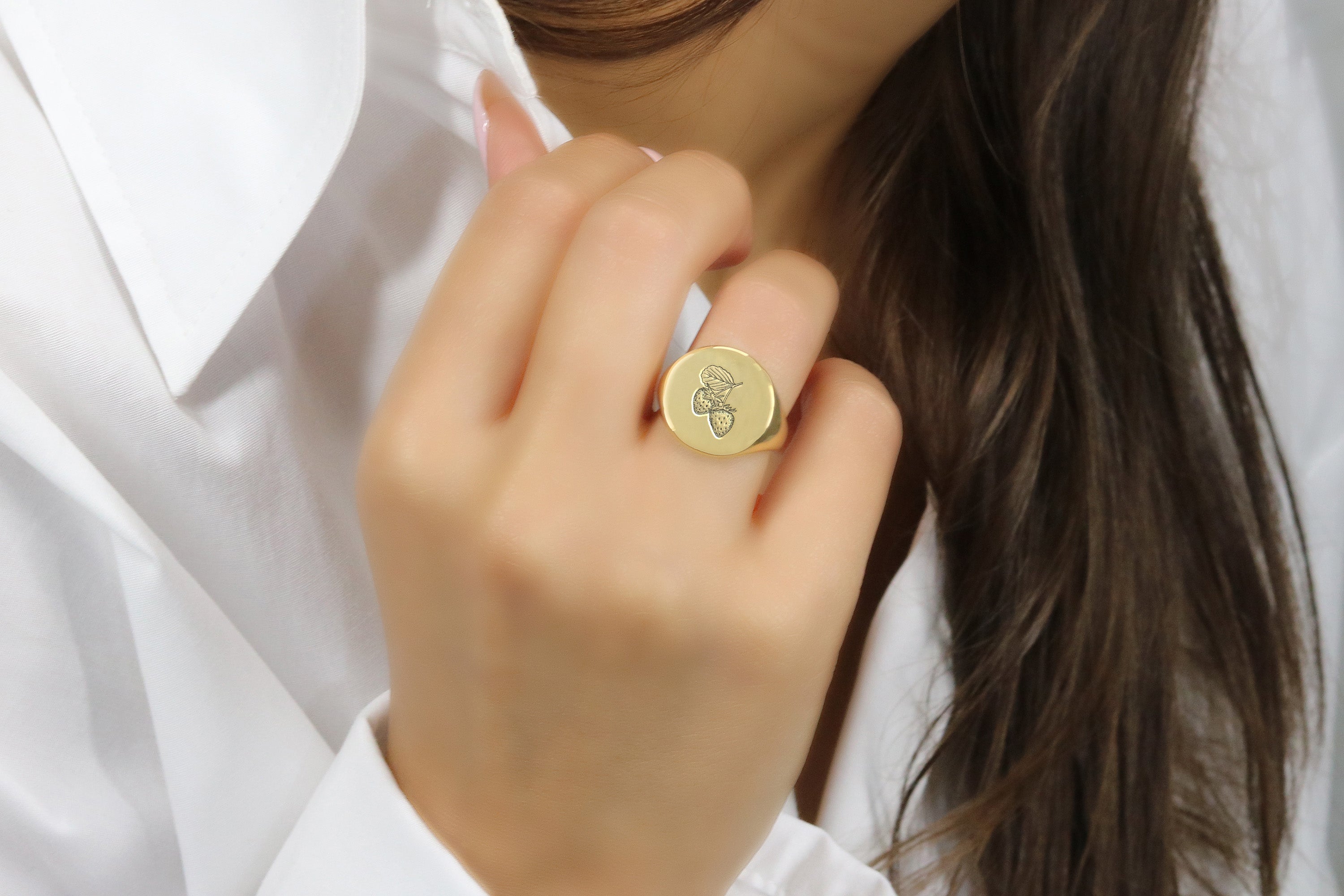 Gold Strawberry Signet Ring