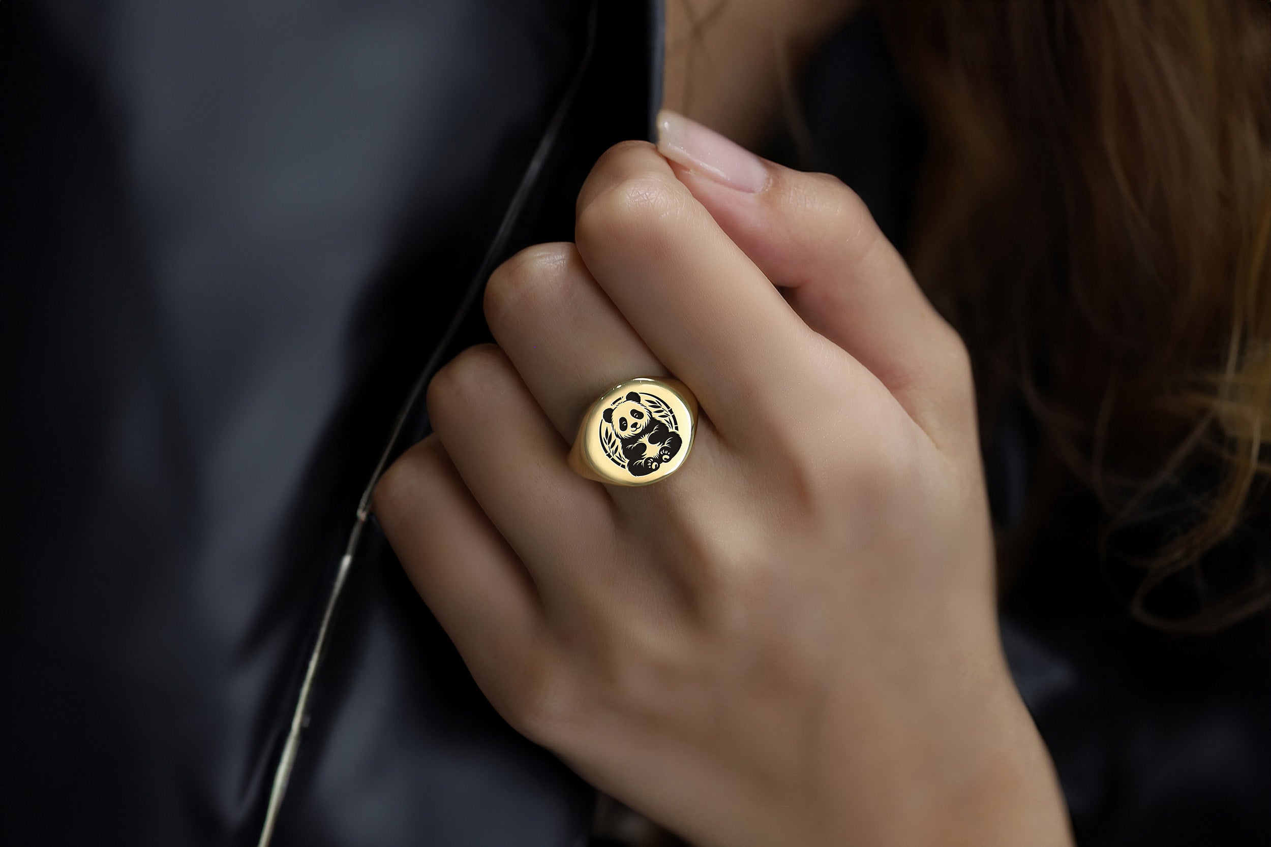 Cute Panda Round Ring