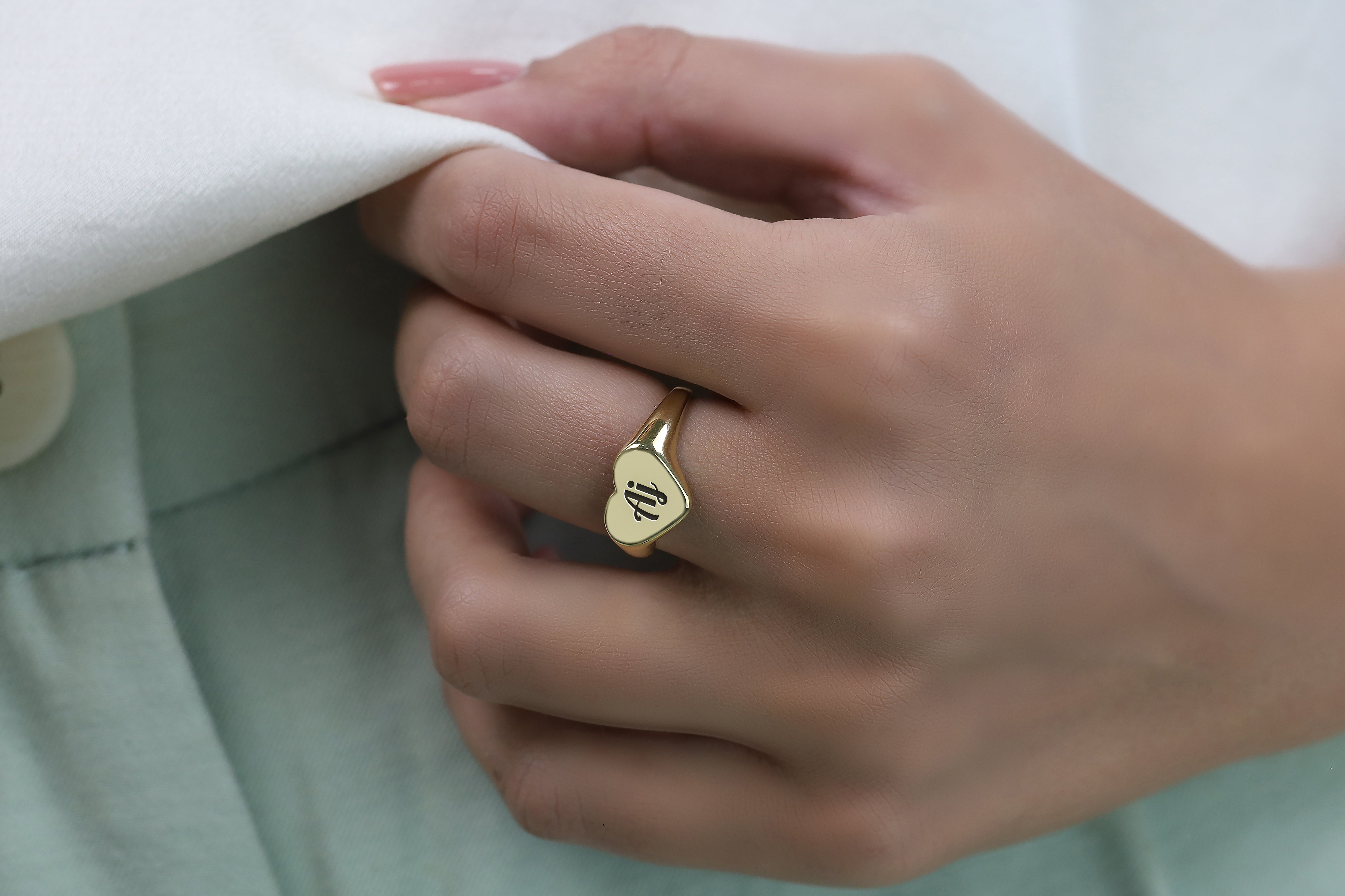 Custom Gold Ring with Heart Shaped Name Engraving