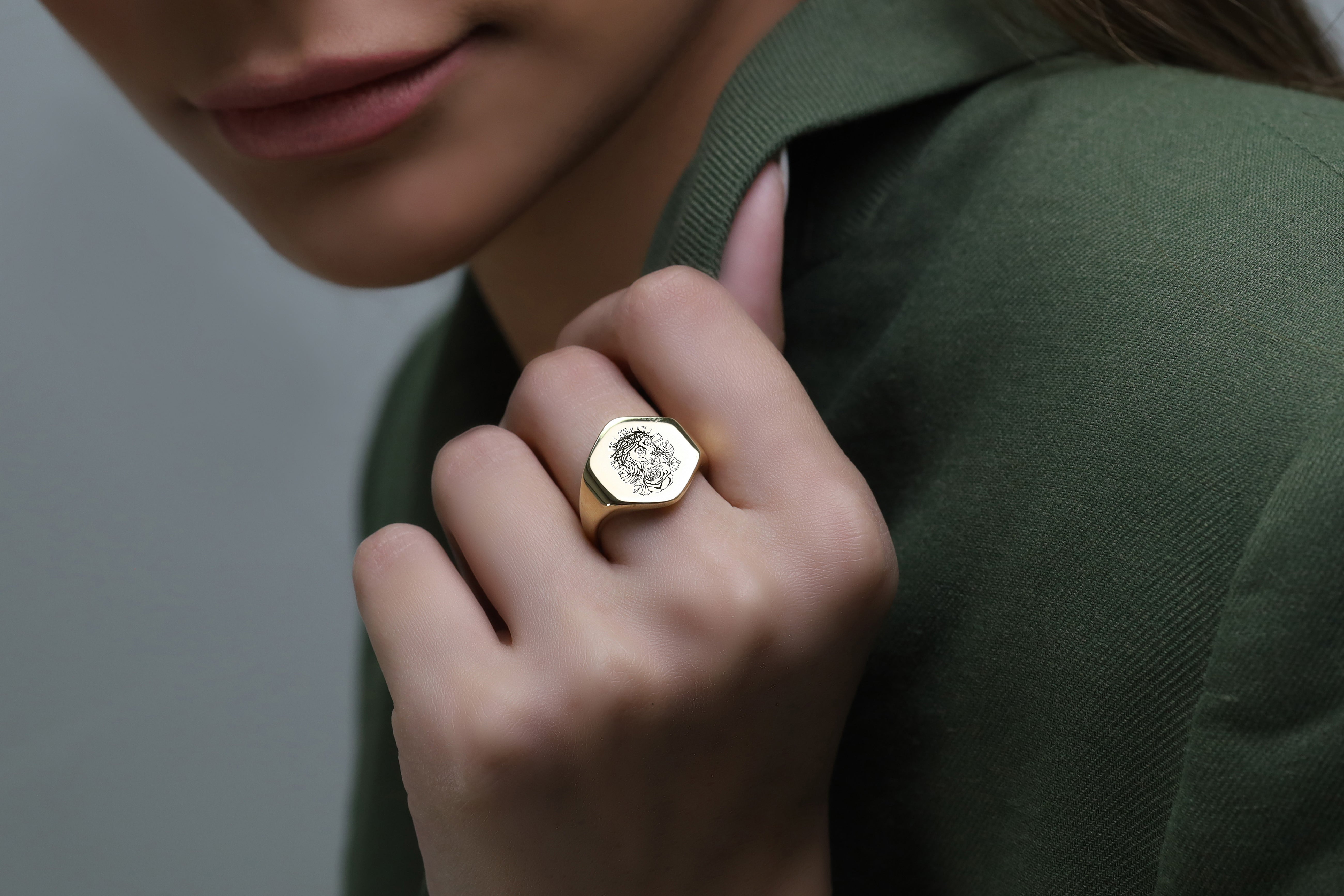 14k Gold Jesus Signet Ring