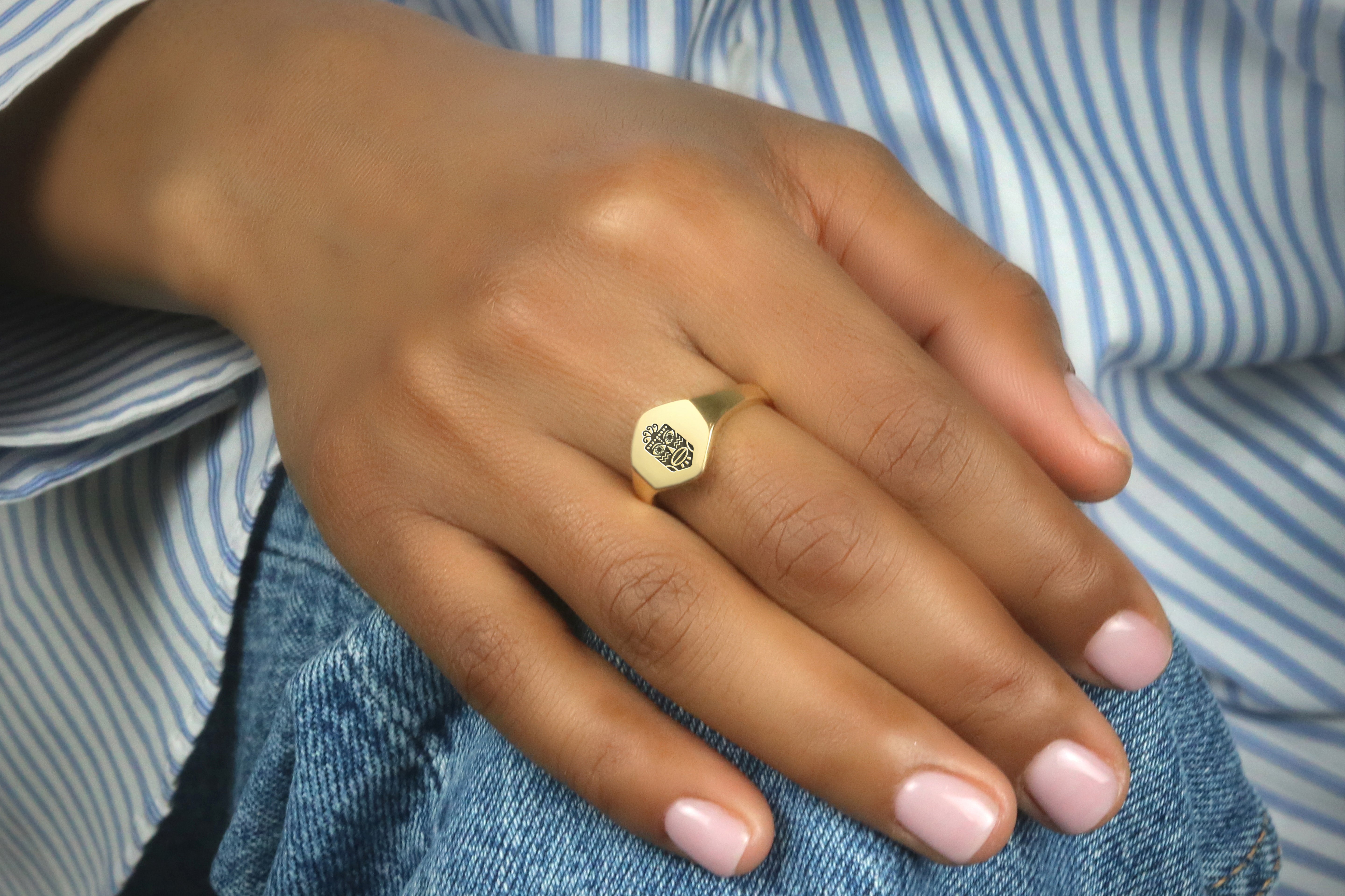 African Tribe Mask Gold Signet Ring