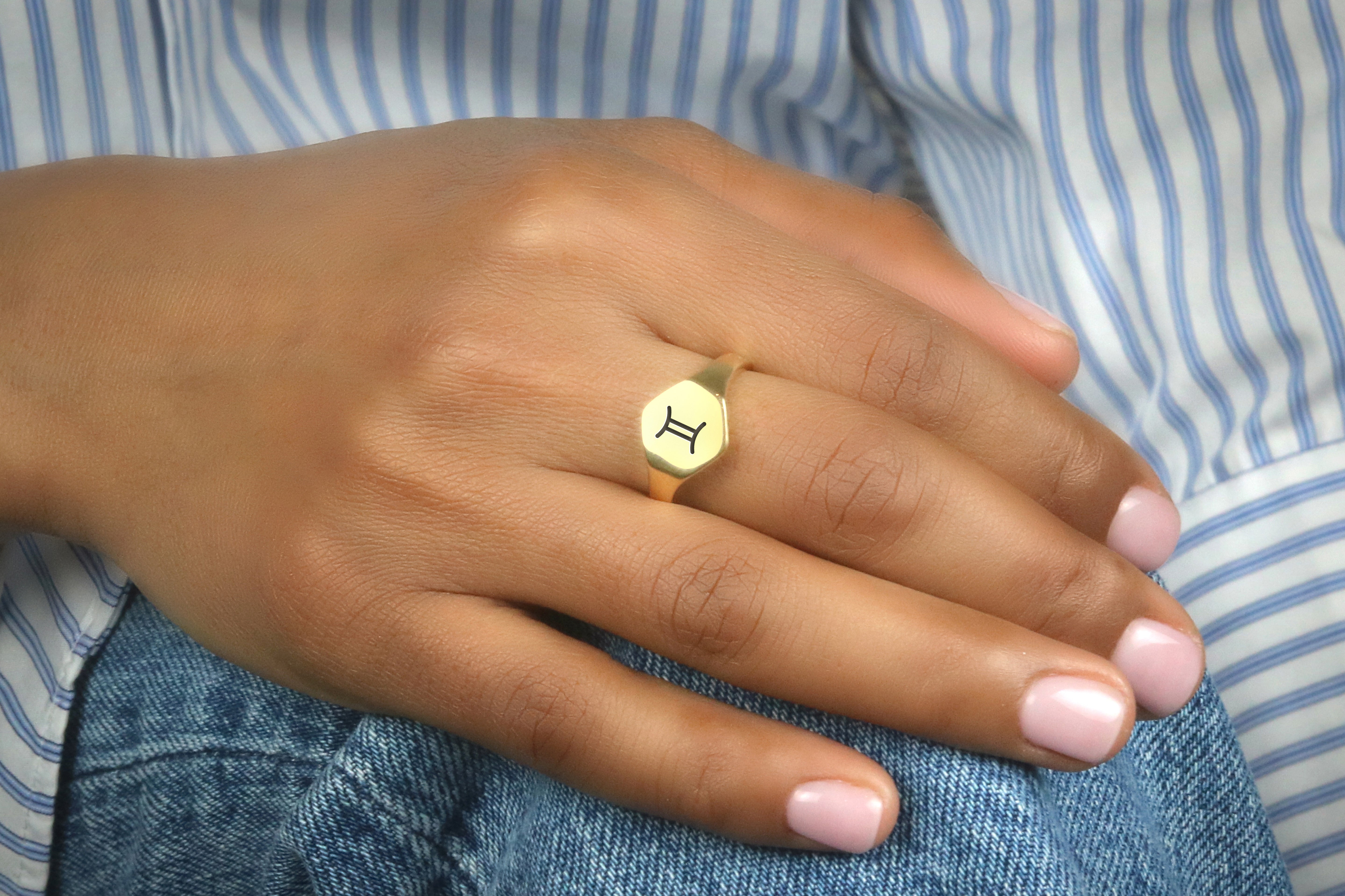 14k Gold Gemini Signet Ring