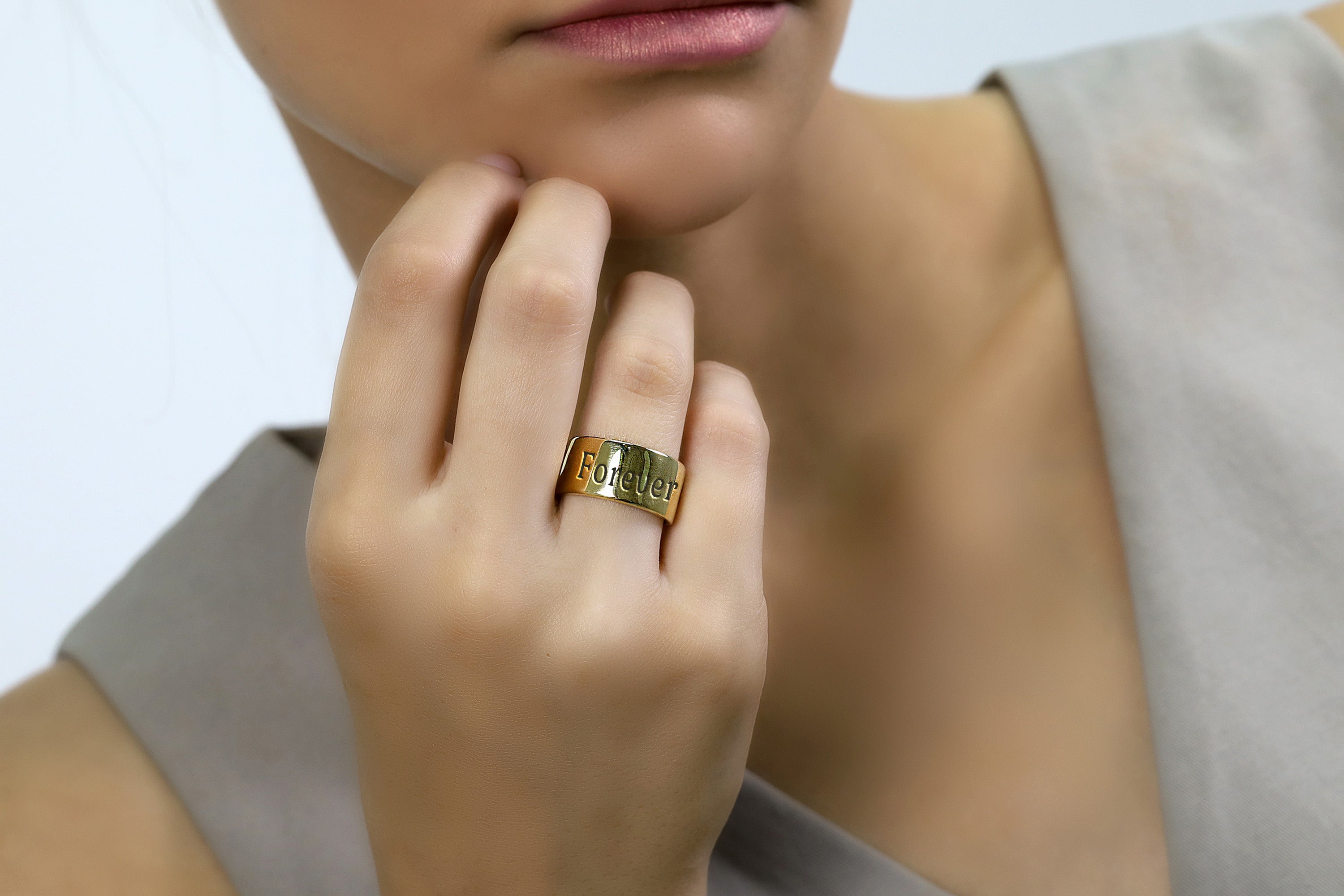 Custom Text Wide Band Ring