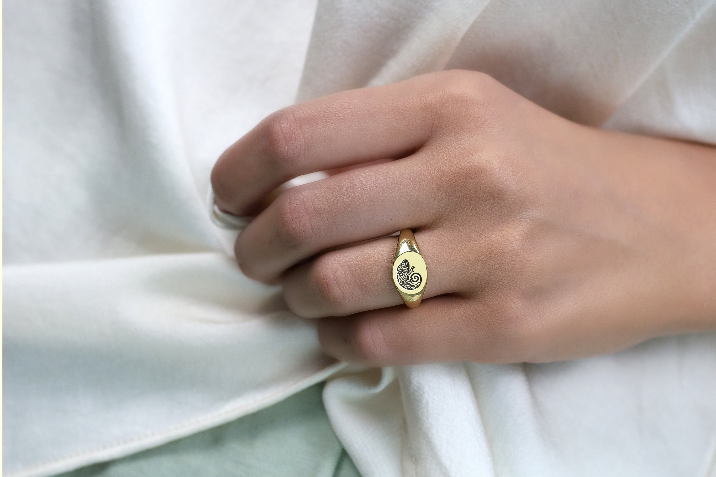 14k Gold Chameleon Signet Ring