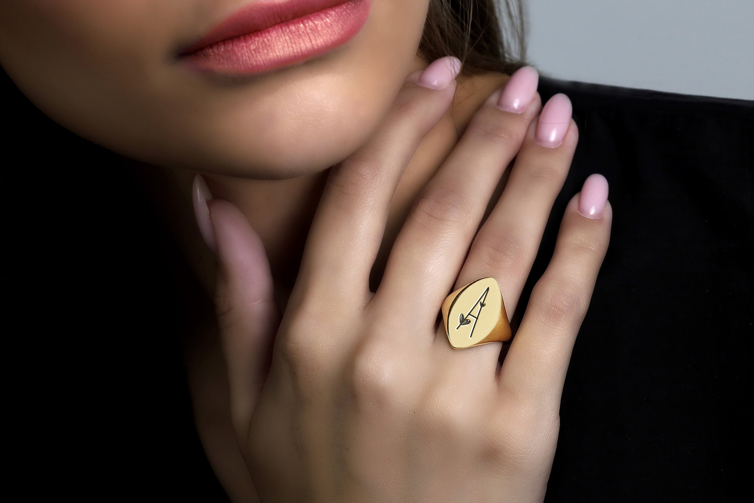 Cute Gold Letter Signet Ring