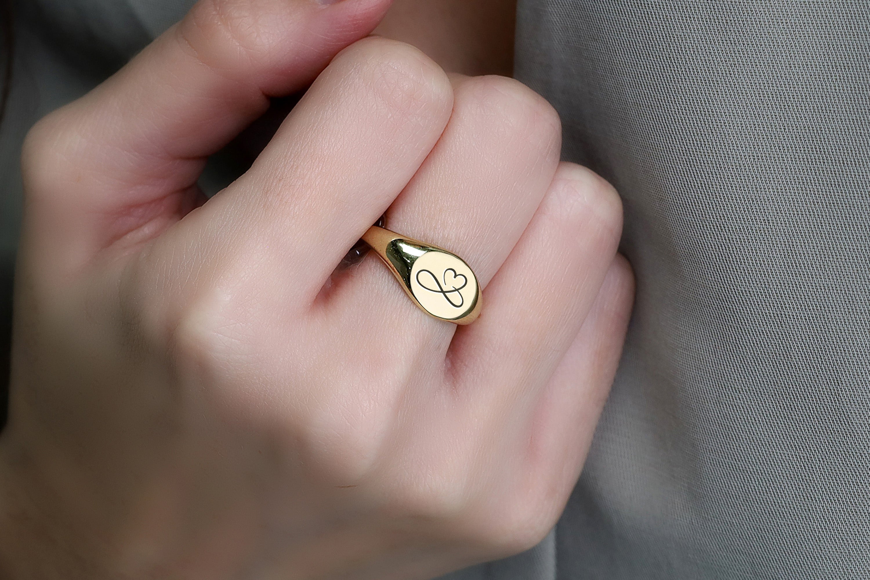Heart Infinity Gold Signet Ring