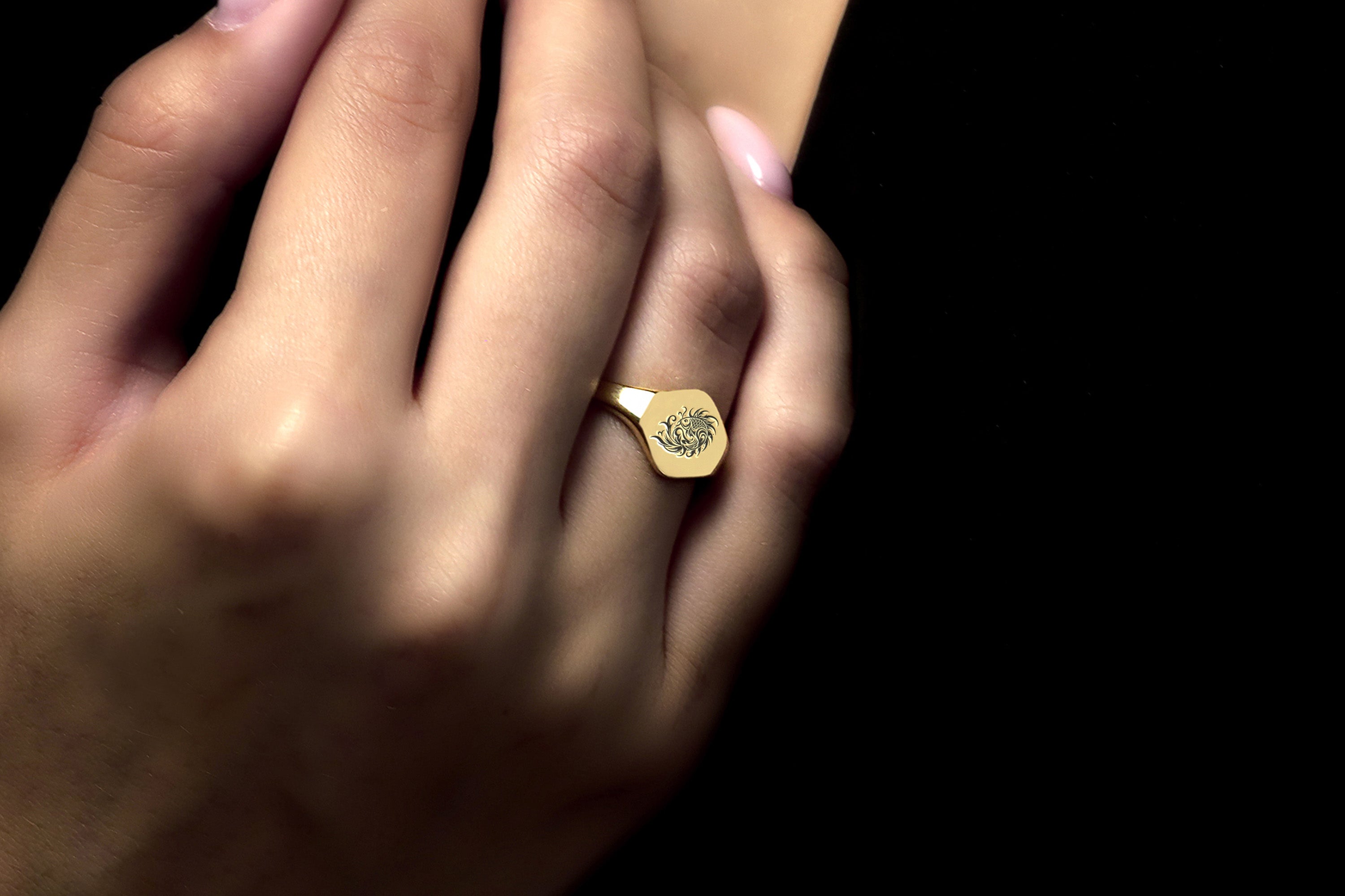14k Gold Koi Fish Signet Ring