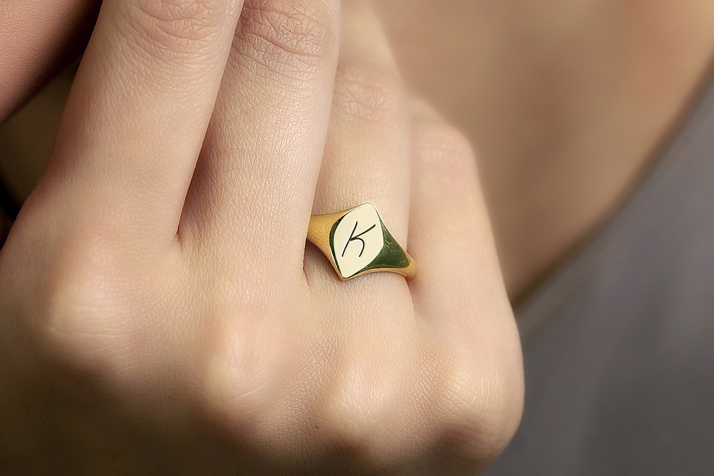 24k Gold Name Initial Signet Ring