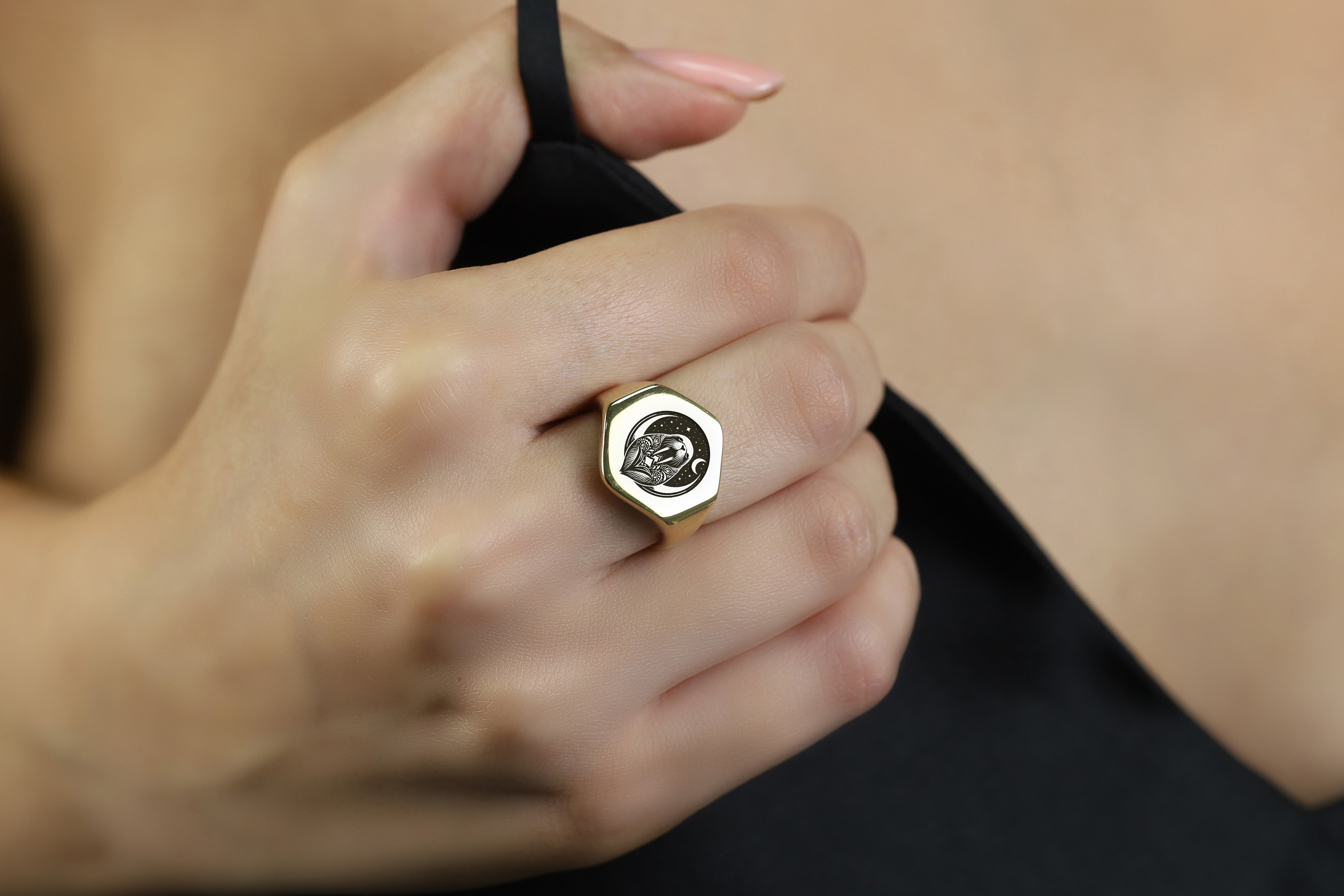 Engraved Seal Gold Ring