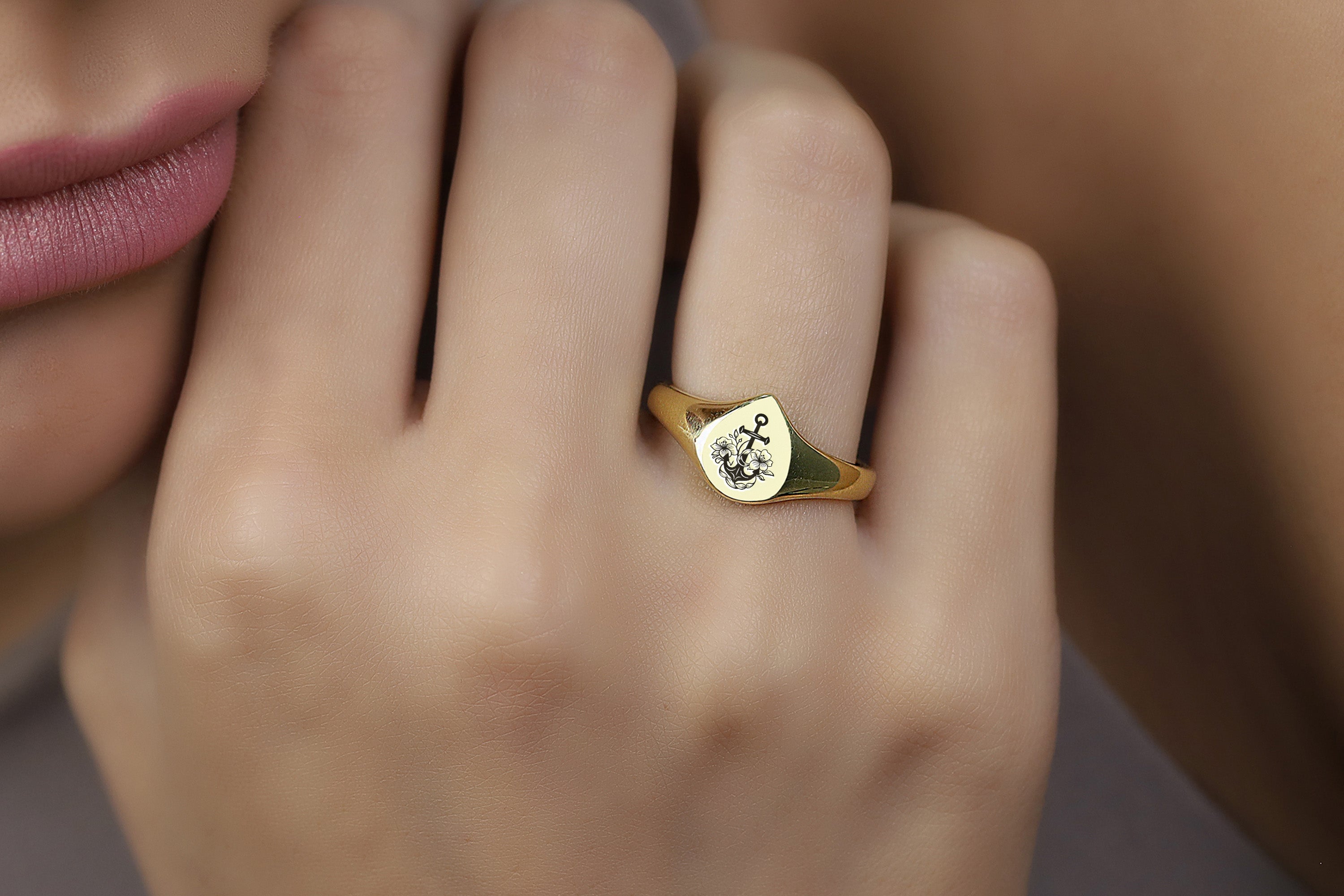 Gold Anchor Signet Ring