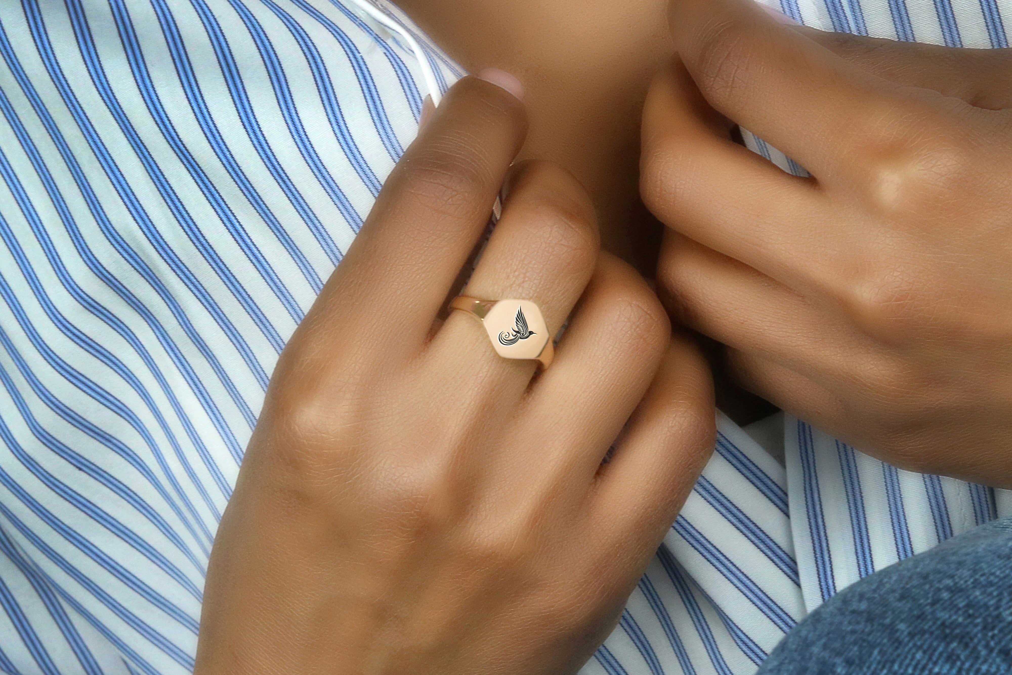 Engraved Bird Ring