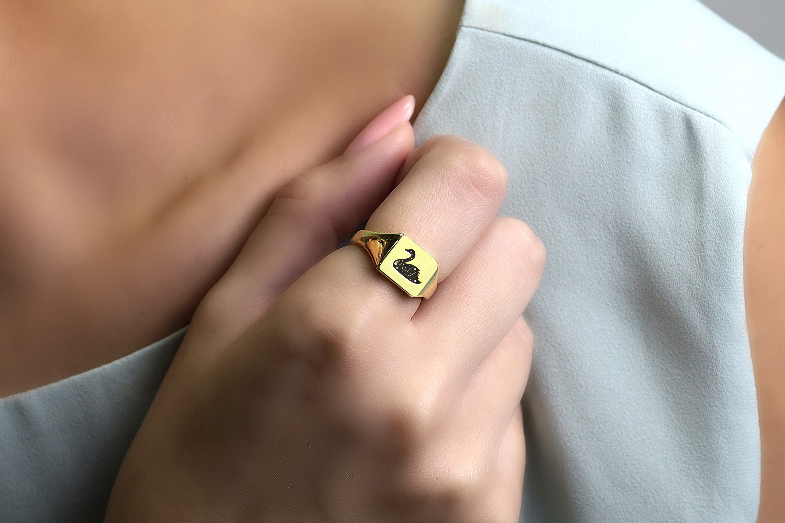 Engraved Swan Signet Ring