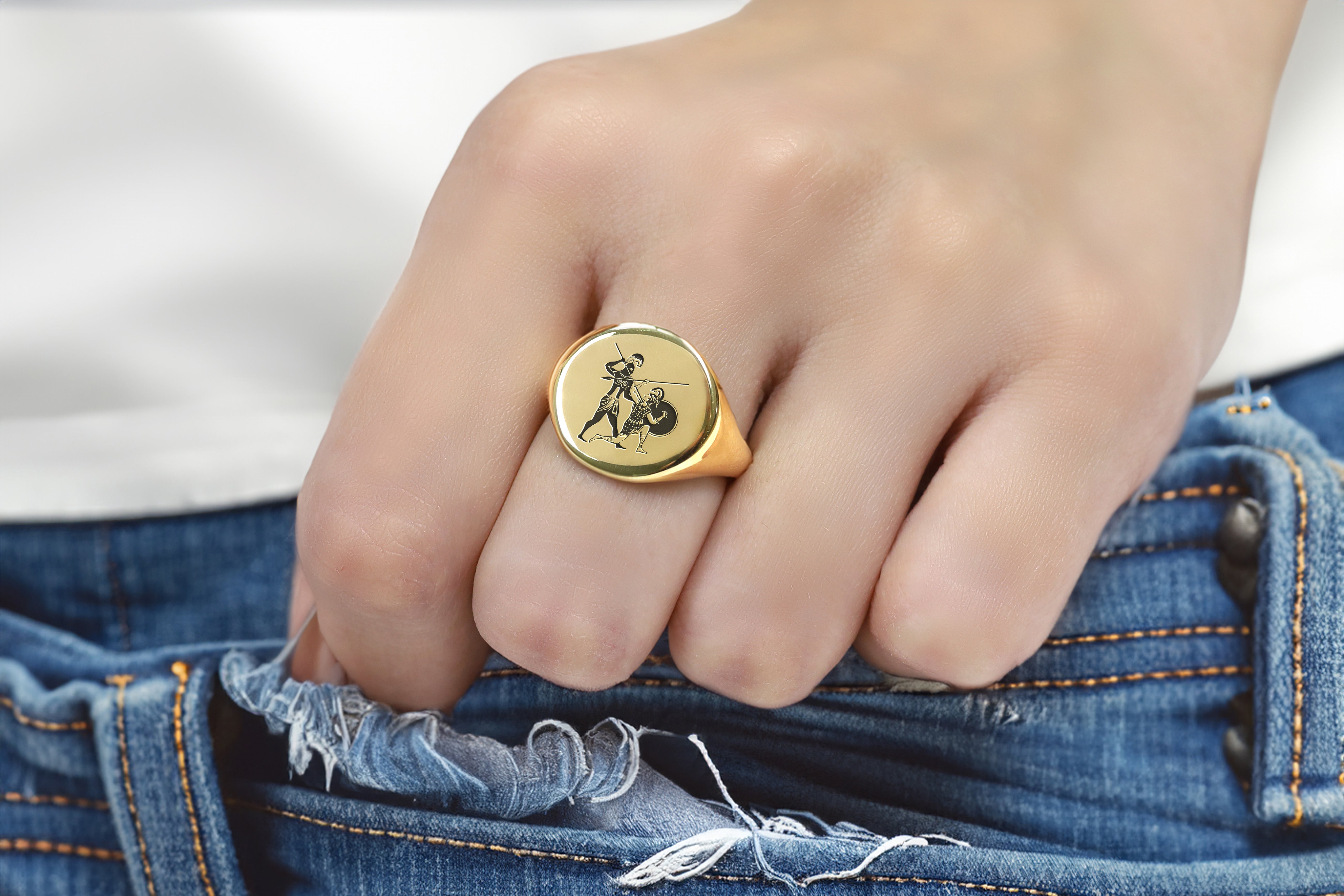 14k Gold Greek Warrior Signet Ring