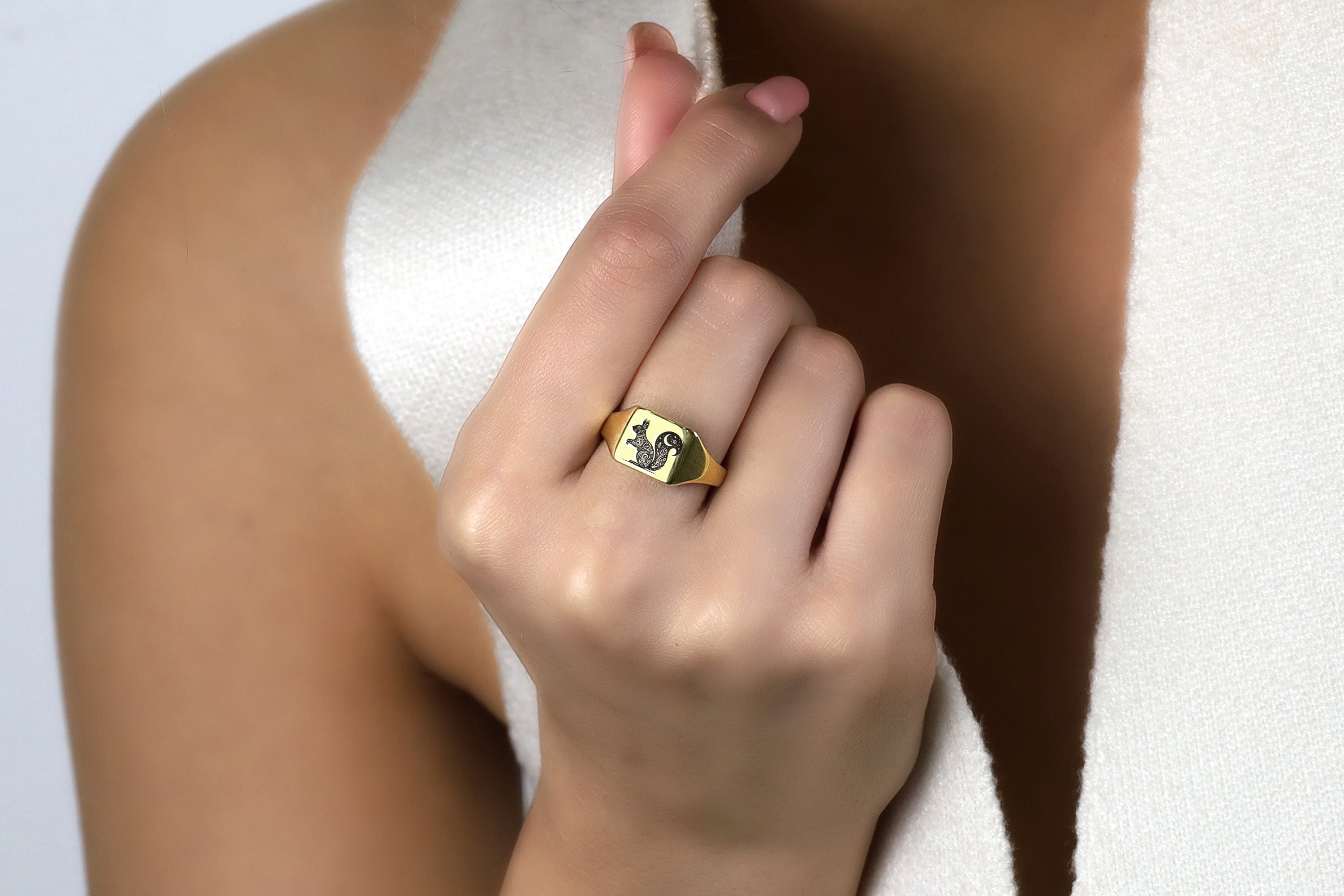 Cute Squirrel Gold Signet Ring