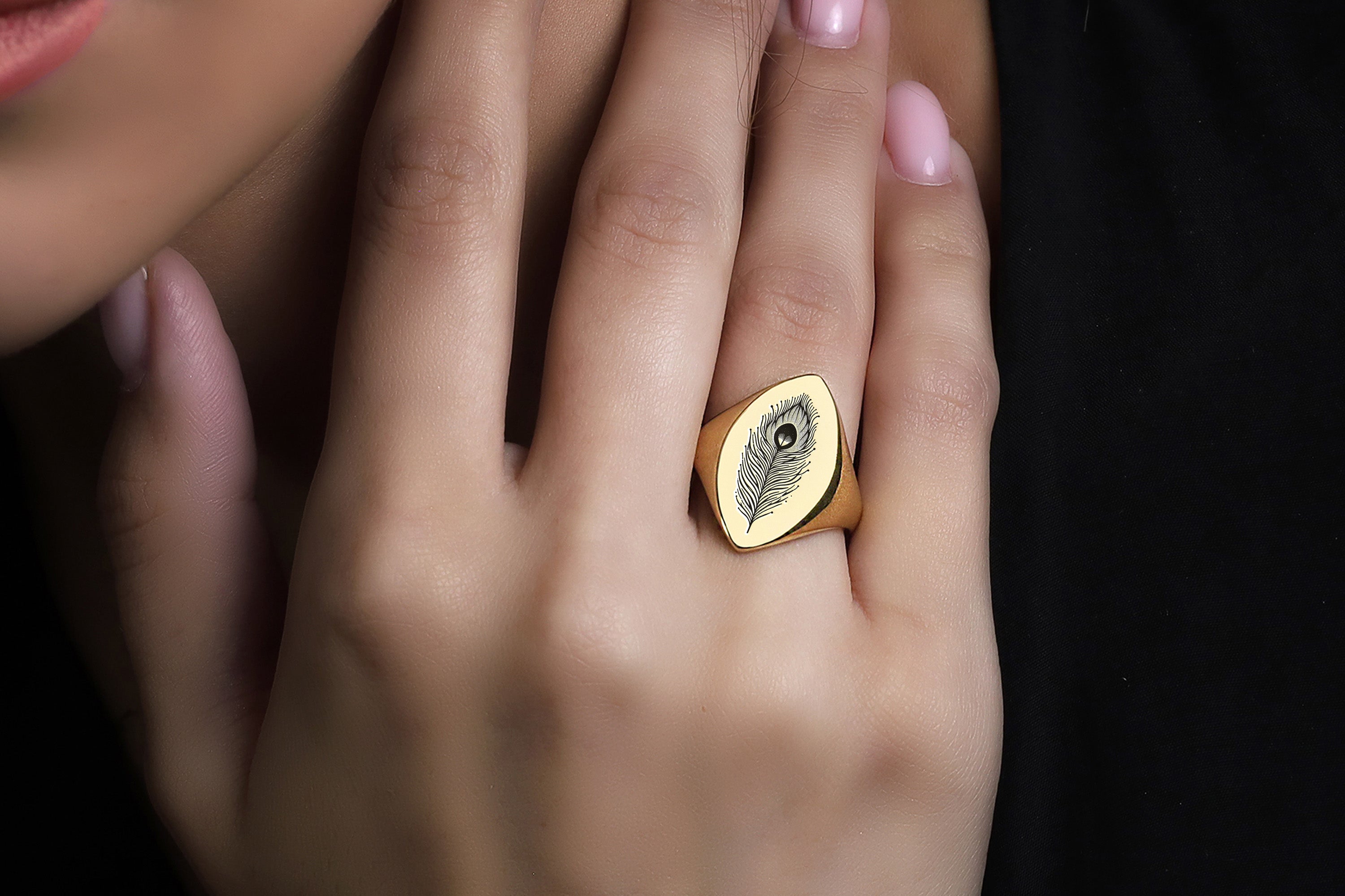 24k Gold Peacock Feather Ring