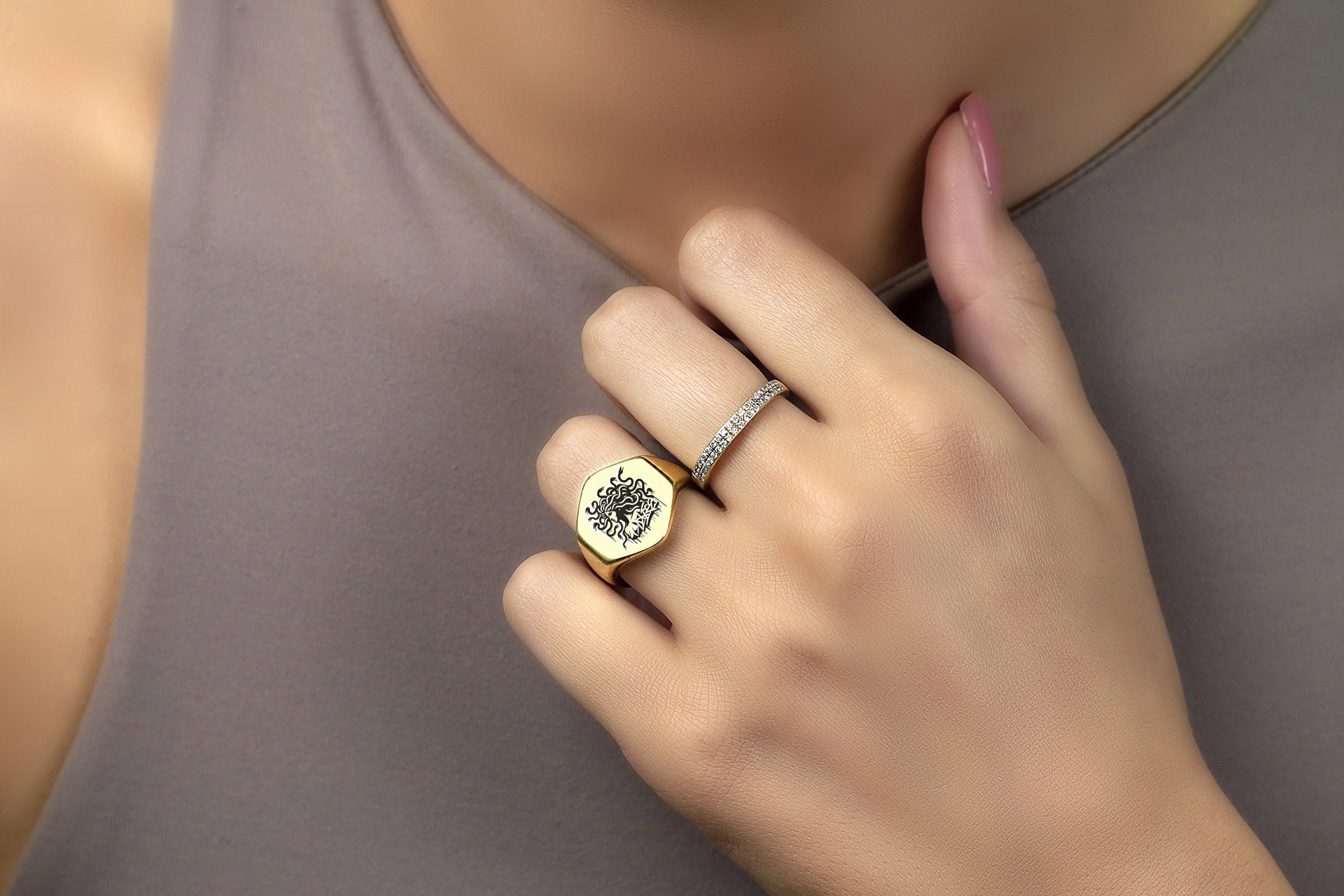 Engraved Medusa Gold Ring