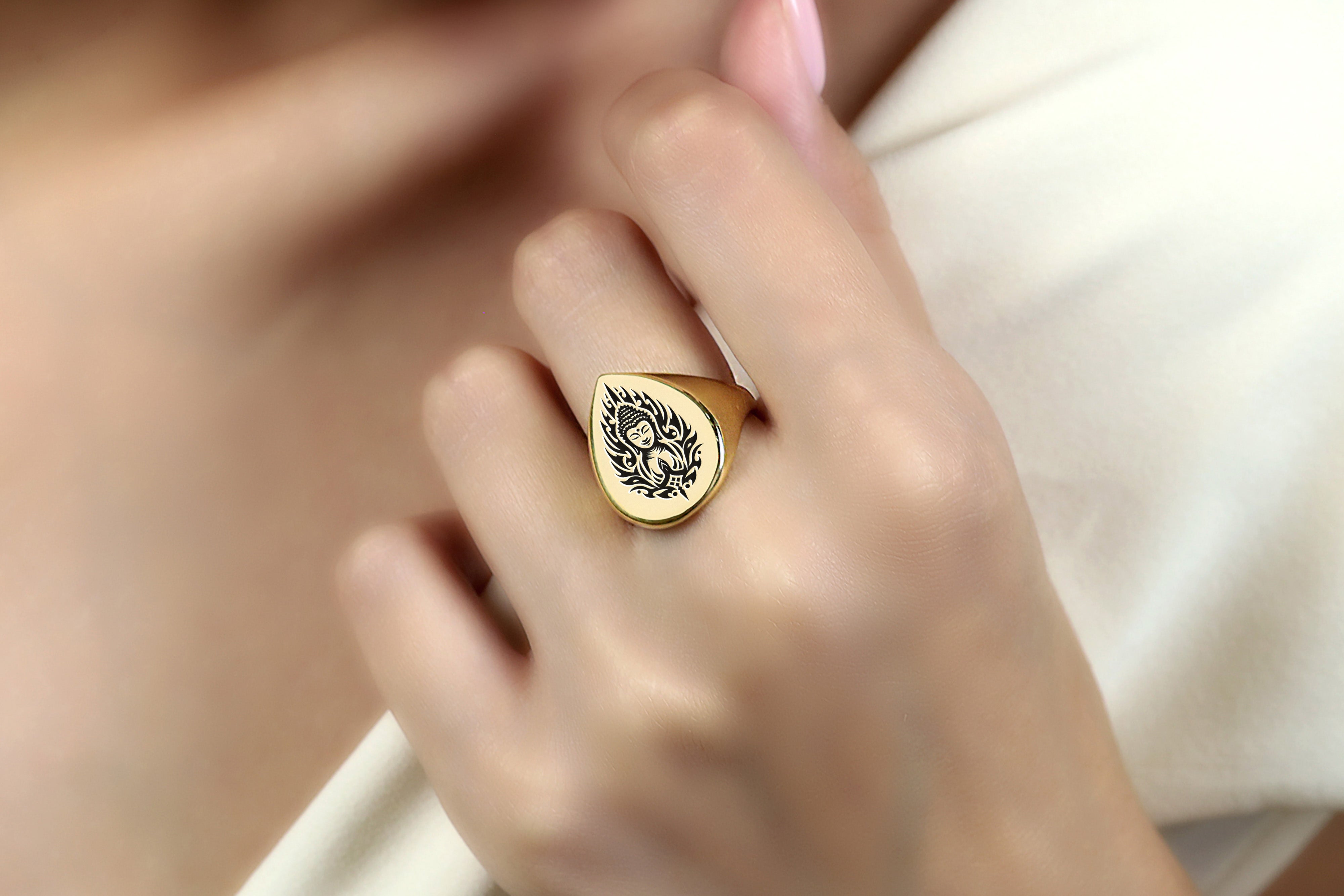 Engraved Buddha Signet Ring
