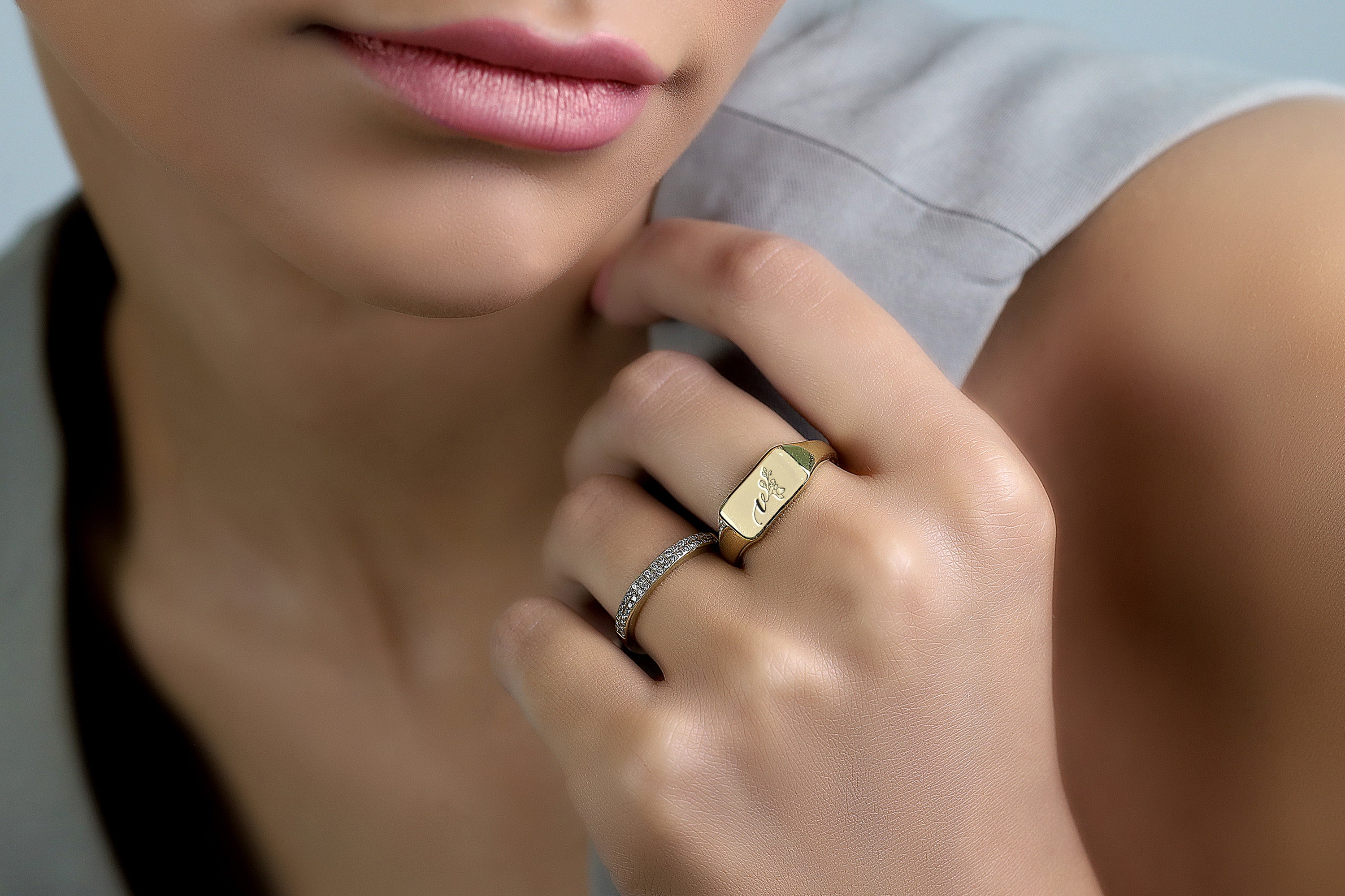 Engraved Floral Signet Ring