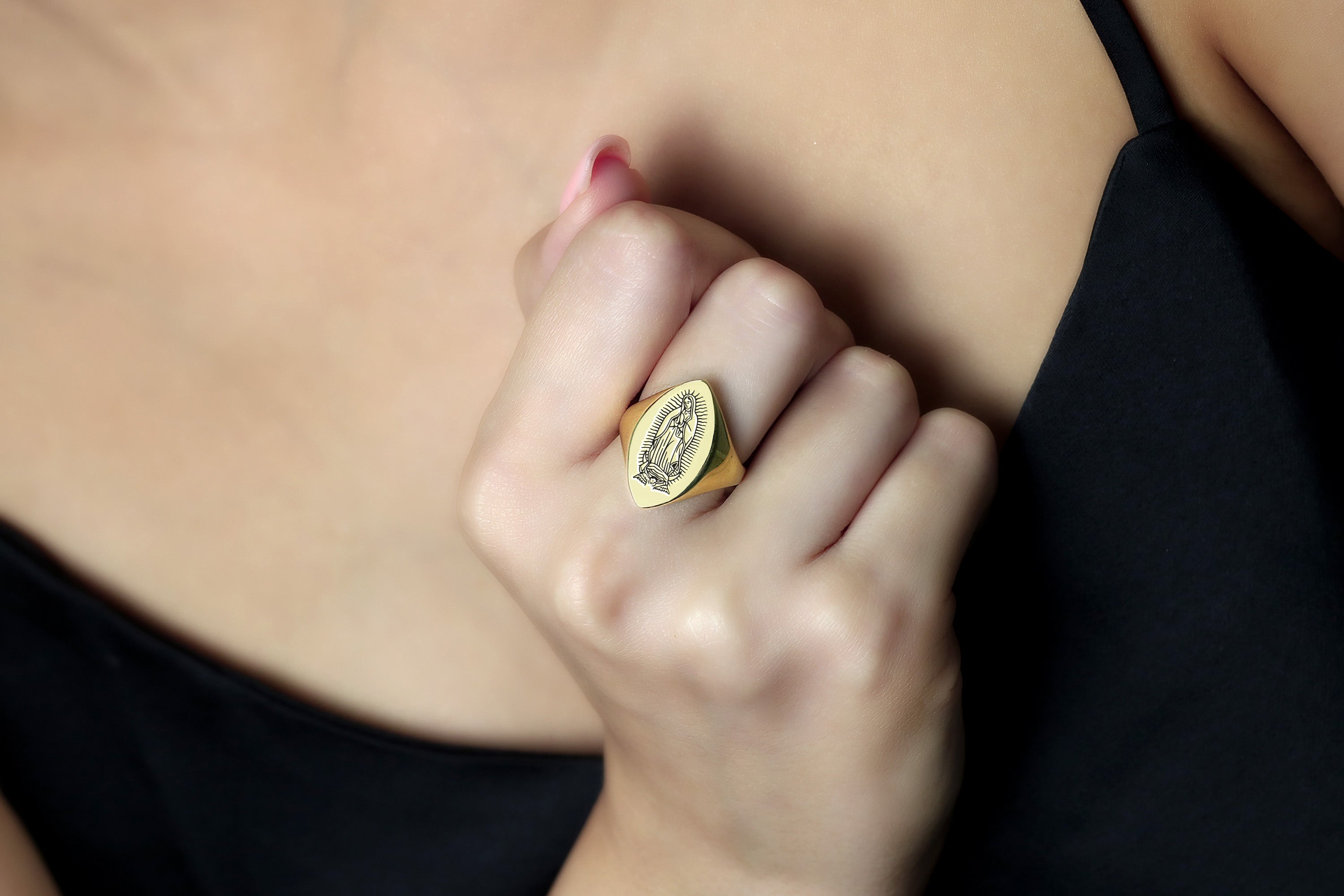 Virgin Mary Engraved Signet Ring