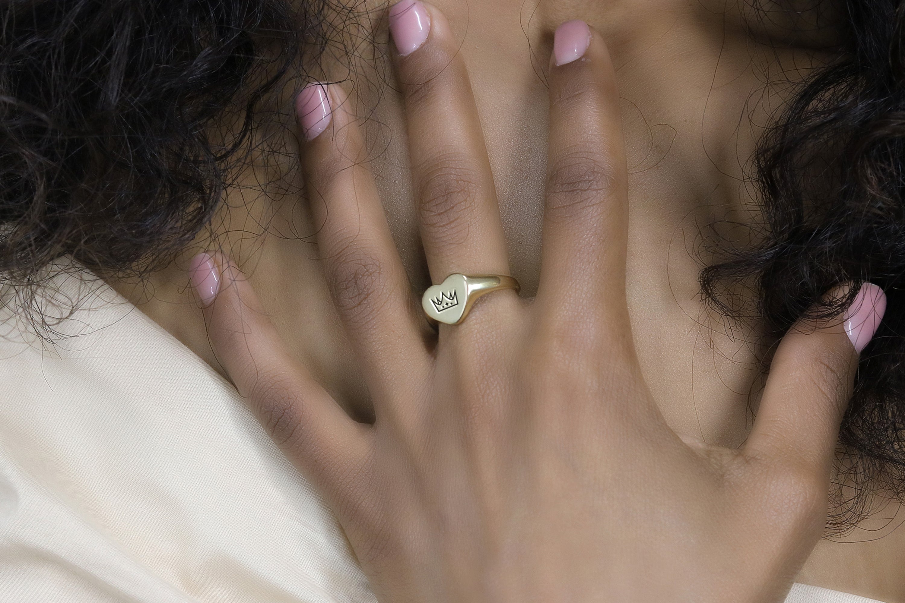 Engraved Crown Signet Ring