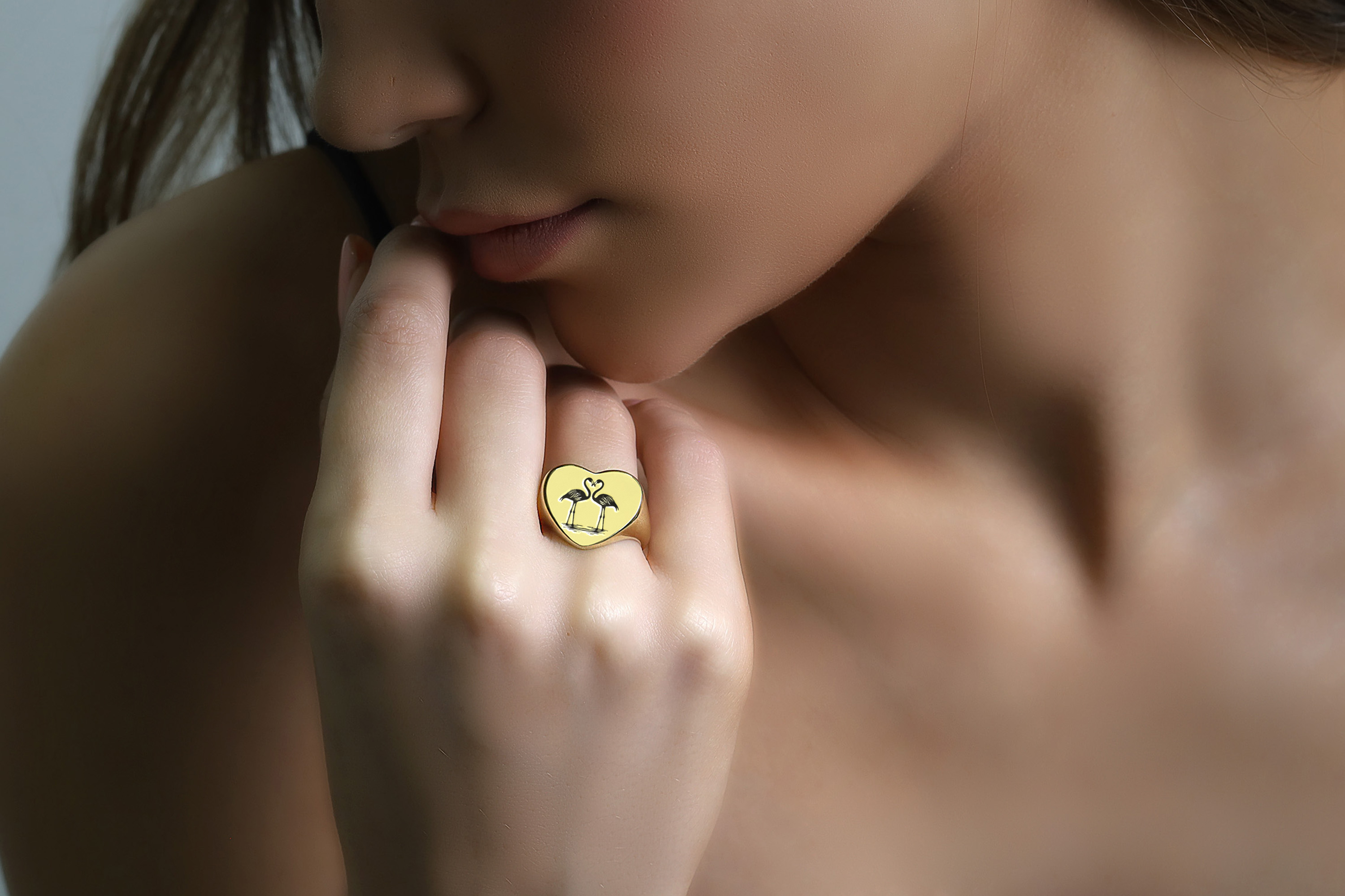 14k Gold Flamingo Signet Ring
