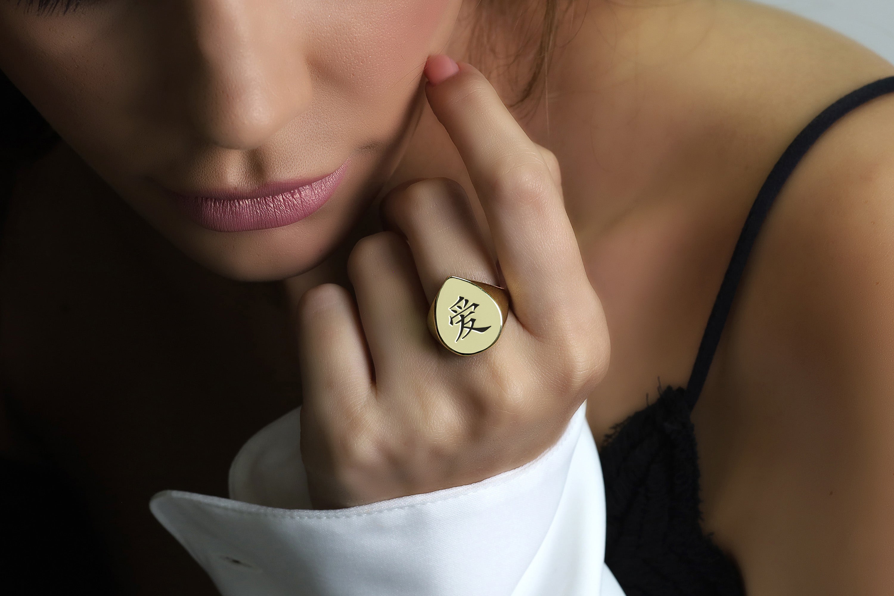 Kanji Love Engraved Ring