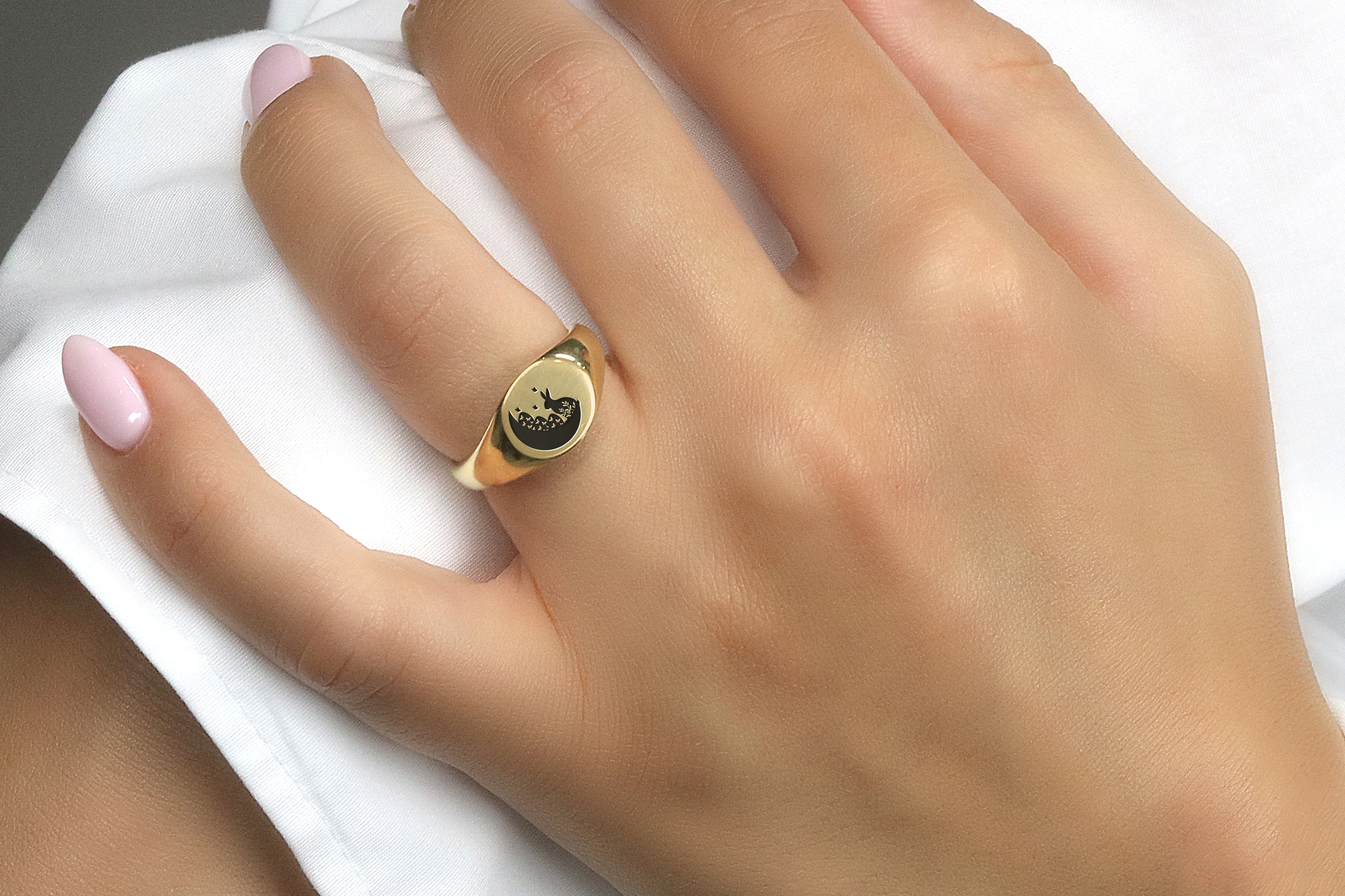 14k Gold Bunny Signet Ring