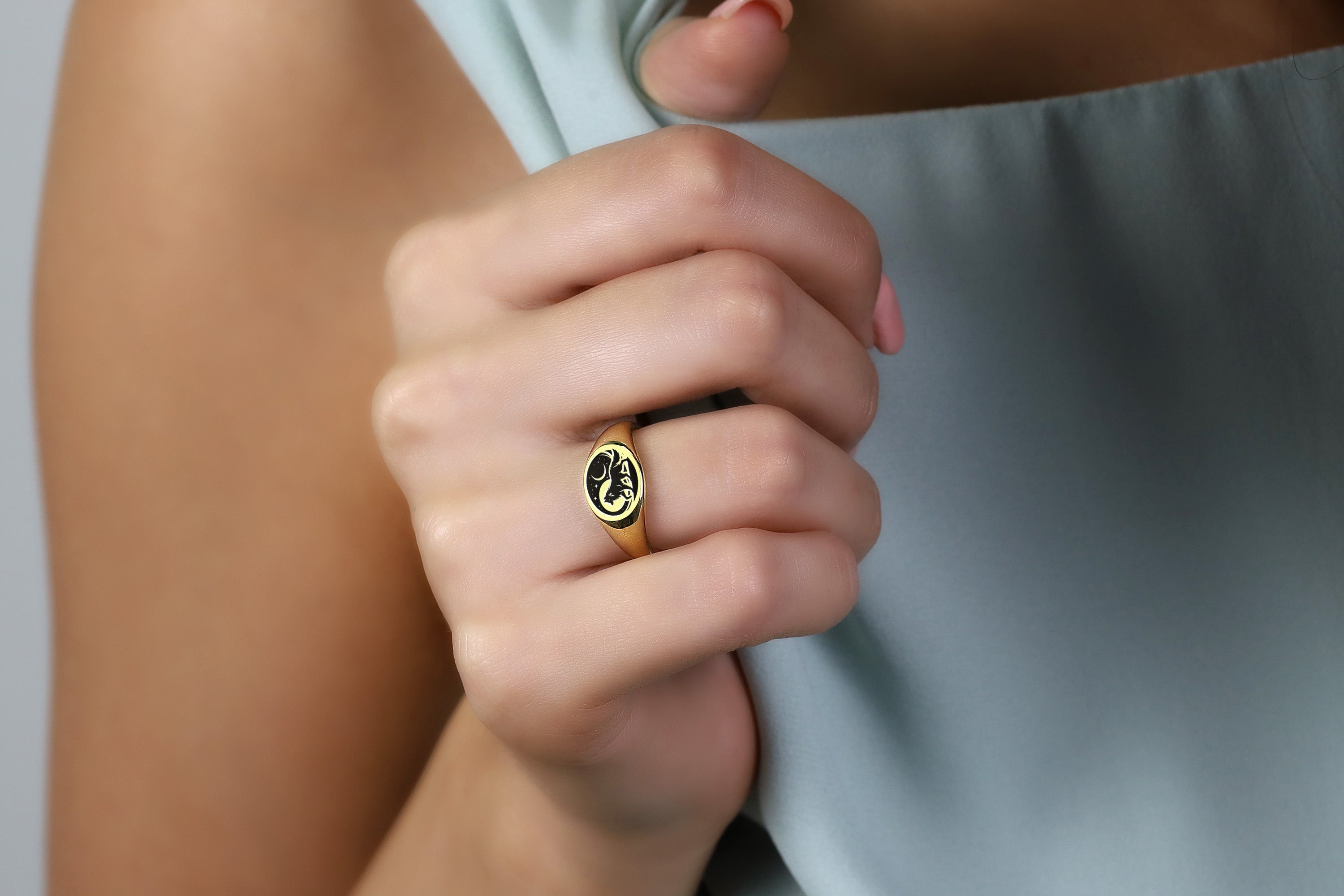 Engraved Wolf Signet Ring