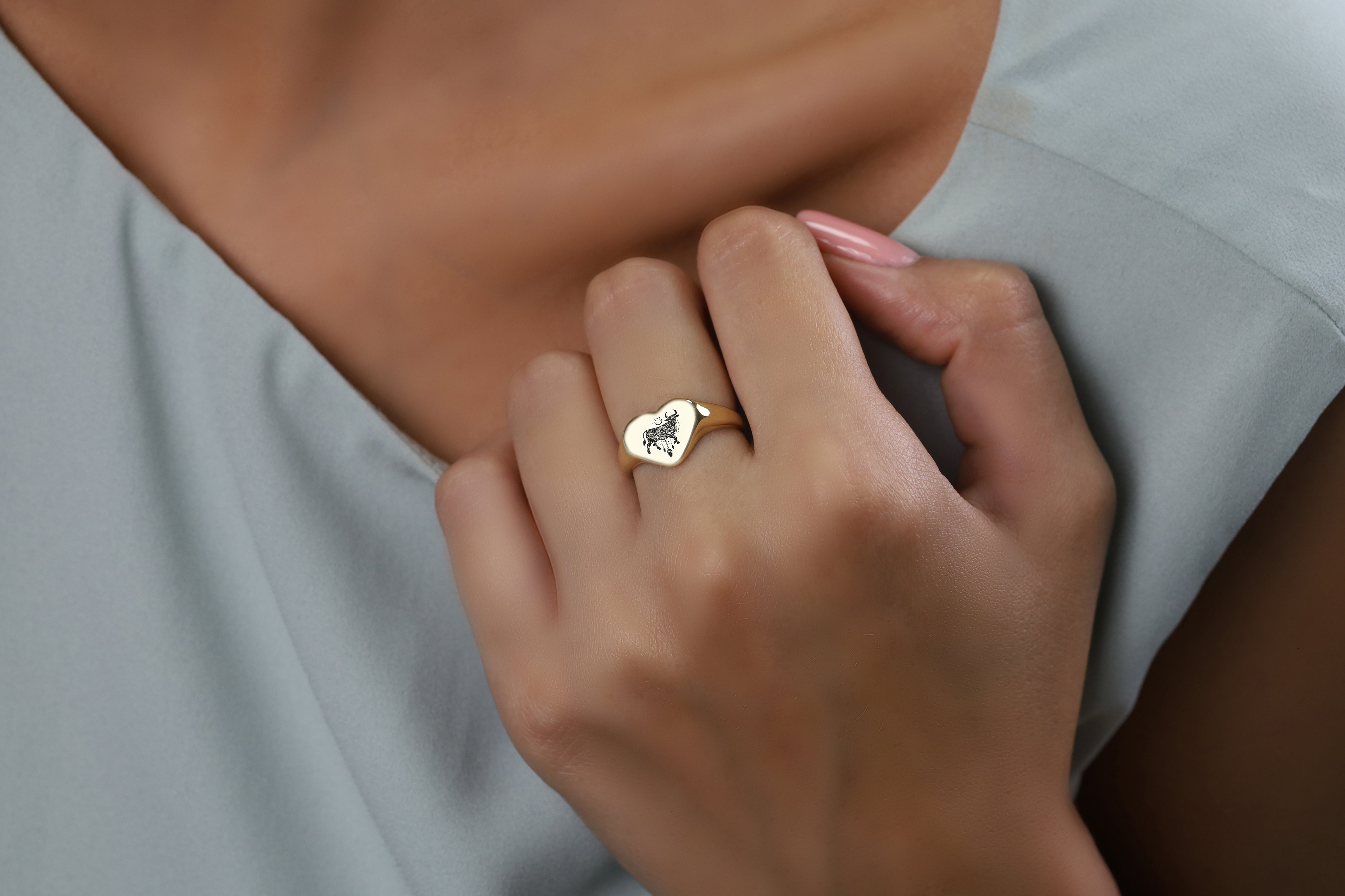 Engraved Cow Signet Ring