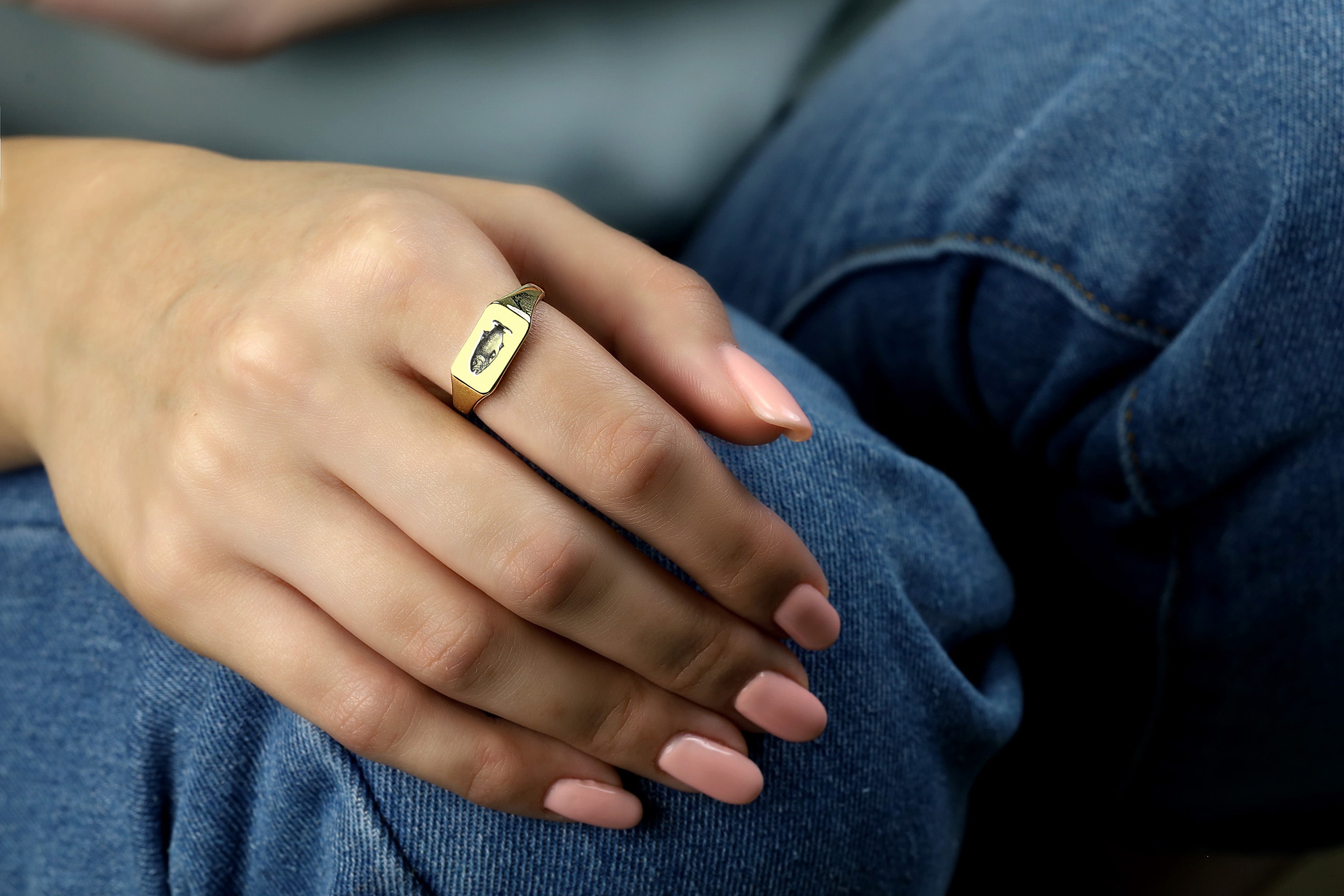 Engraved Salmon Fish Ring
