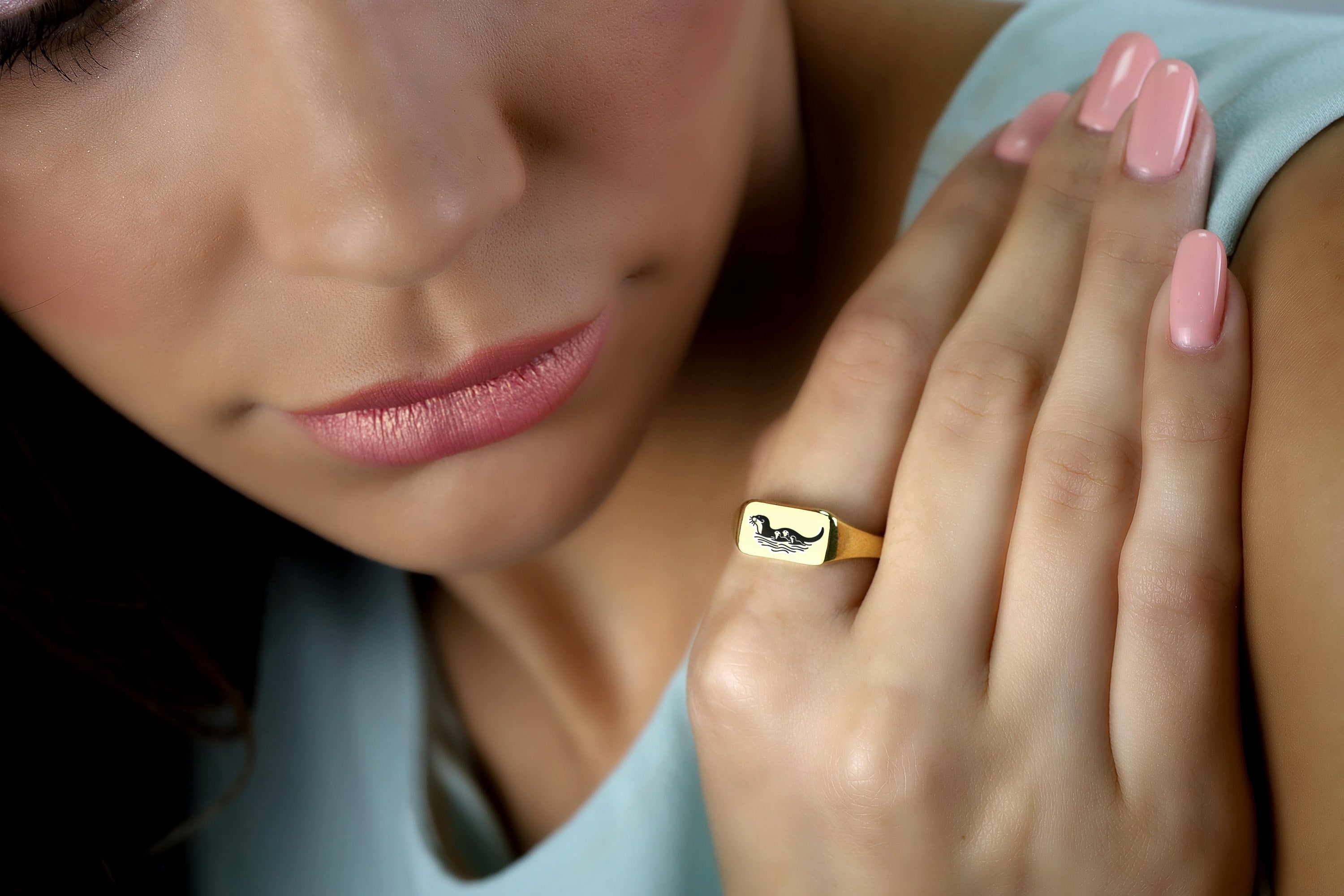 Otter Family Gold Signet Ring