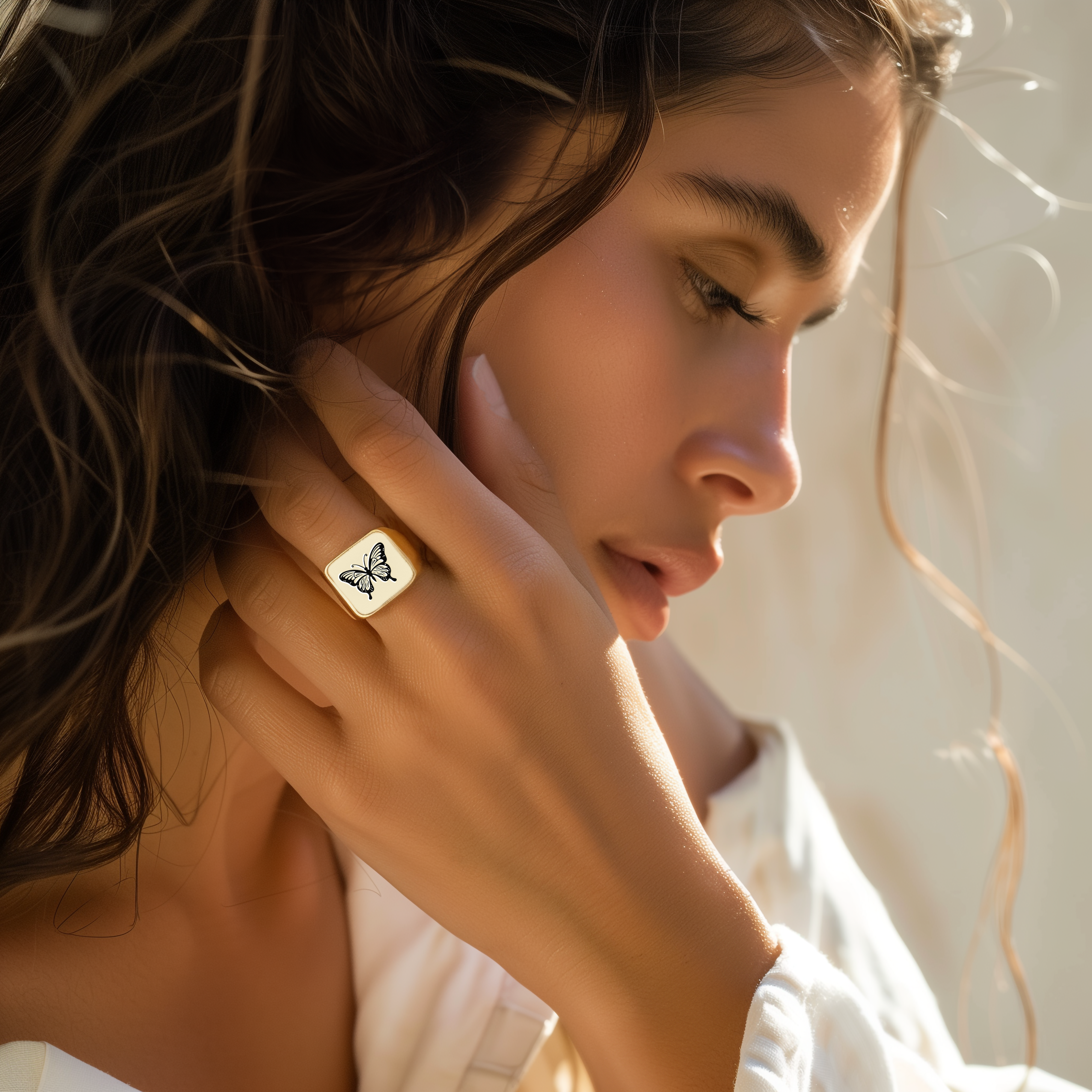 14k Gold Butterfly Signet Ring