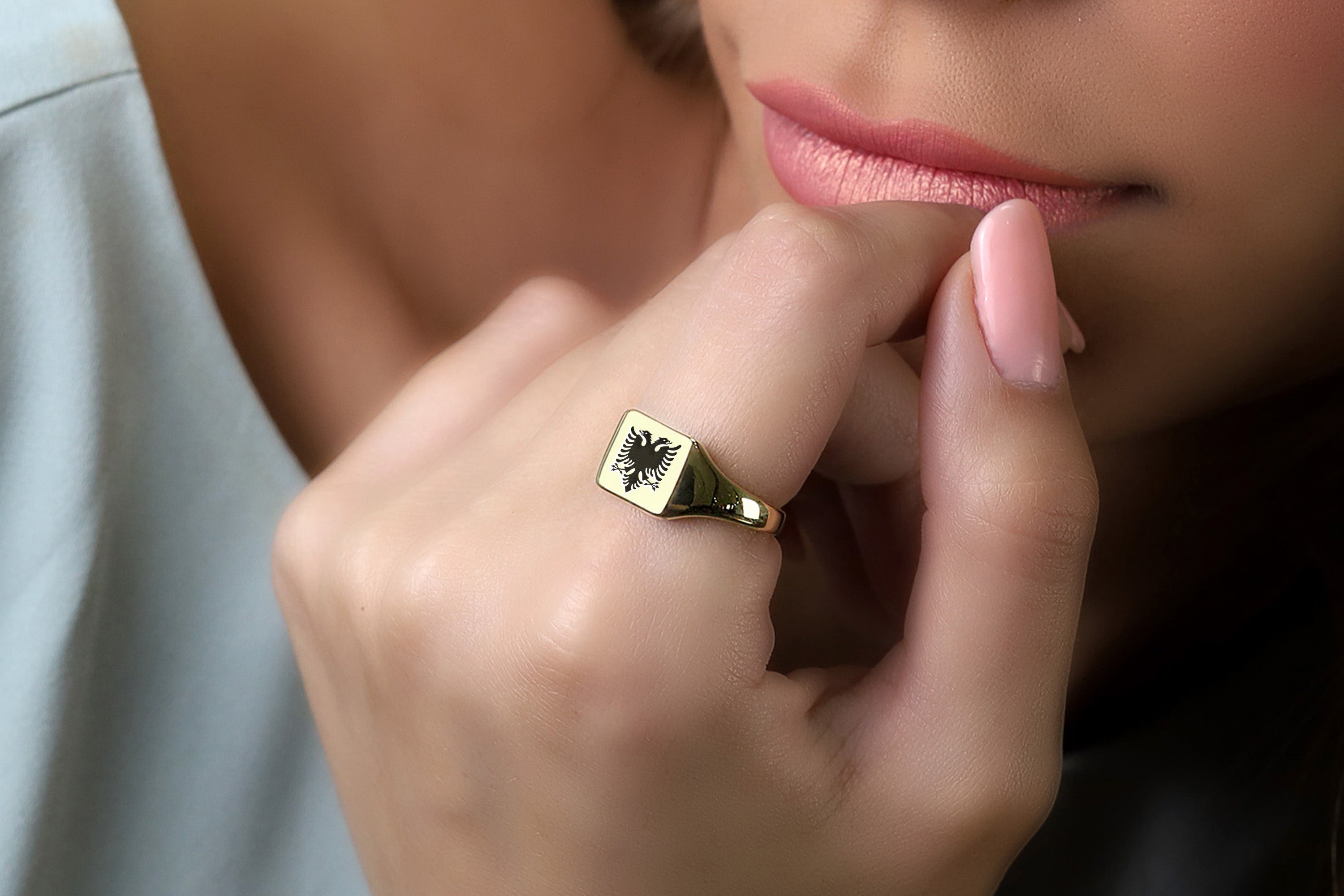 Heraldic Cormorant Engraved Ring